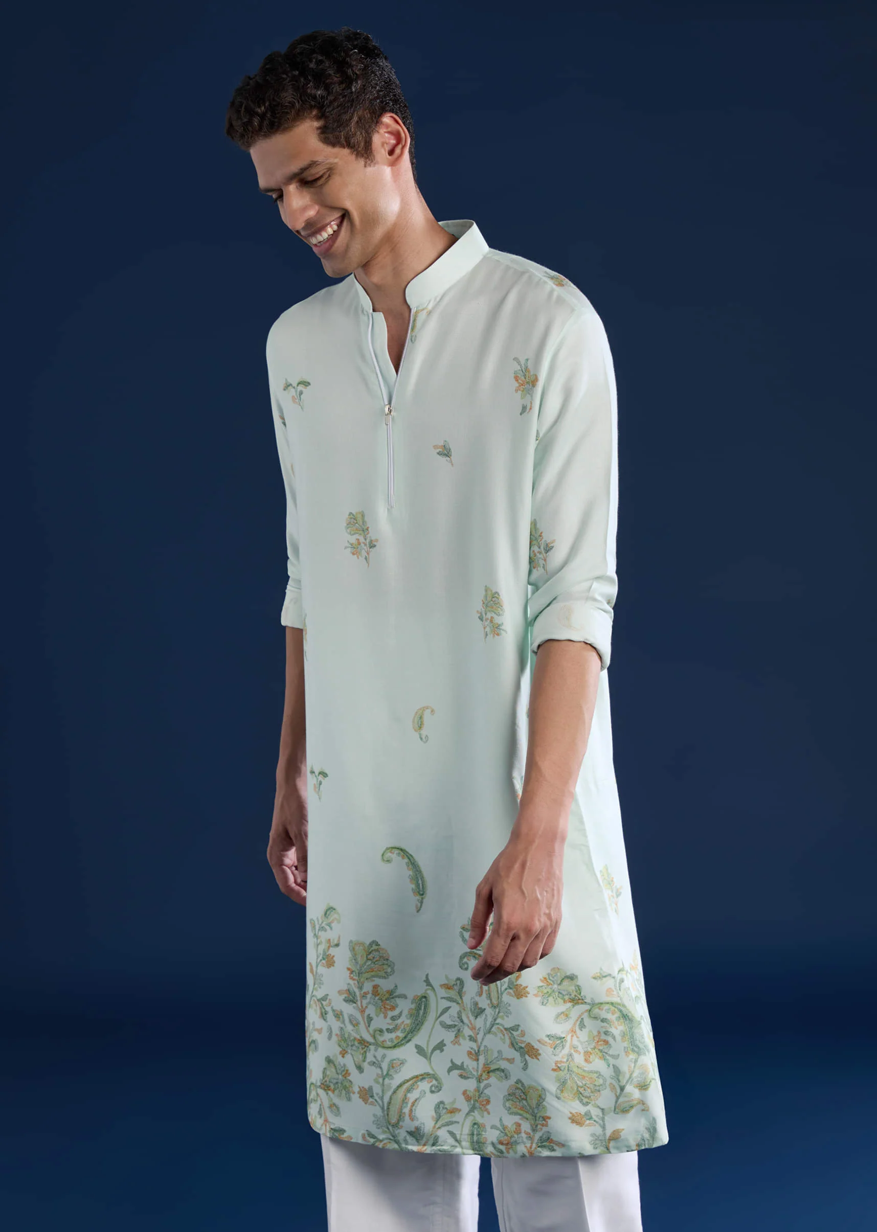 Pista Green Printed Mens Kurta and Pant Set - Image 4