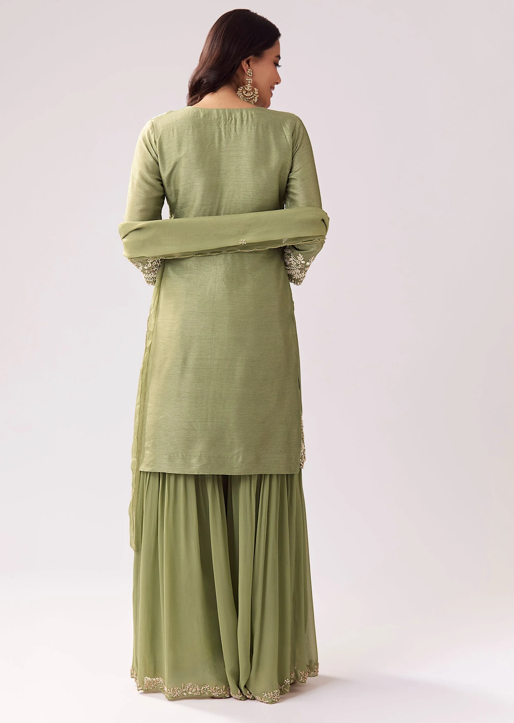 Pista Green Sharara Set With Mirror And Sequin Detailing - Image 5