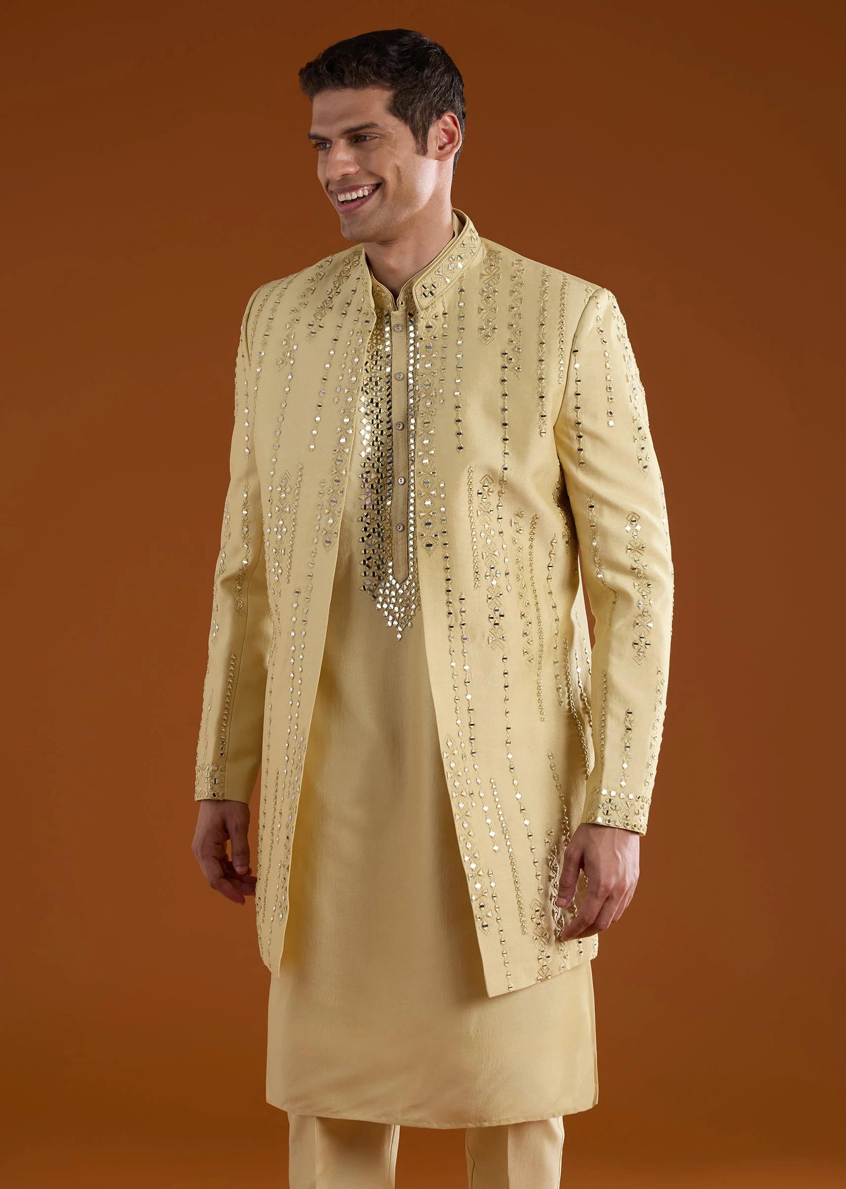Pista Green Silk Indowestern Kurta Set with Resham Work - Image 4