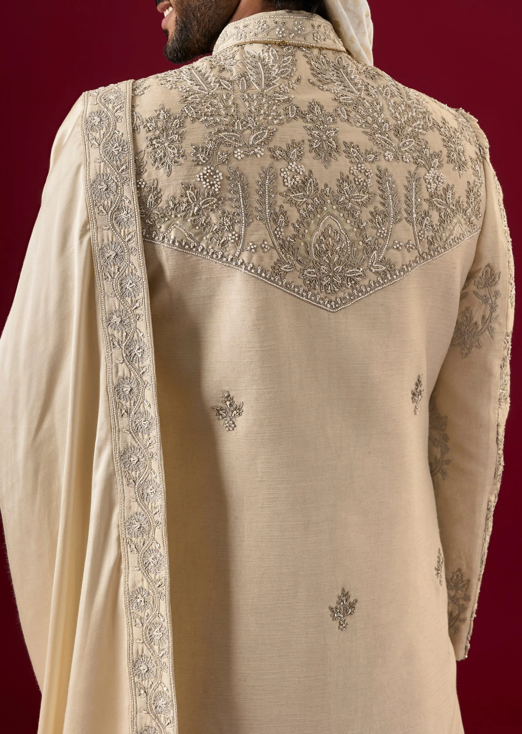 Pista Green Silk Sherwani Set With Dori Work - Image 4