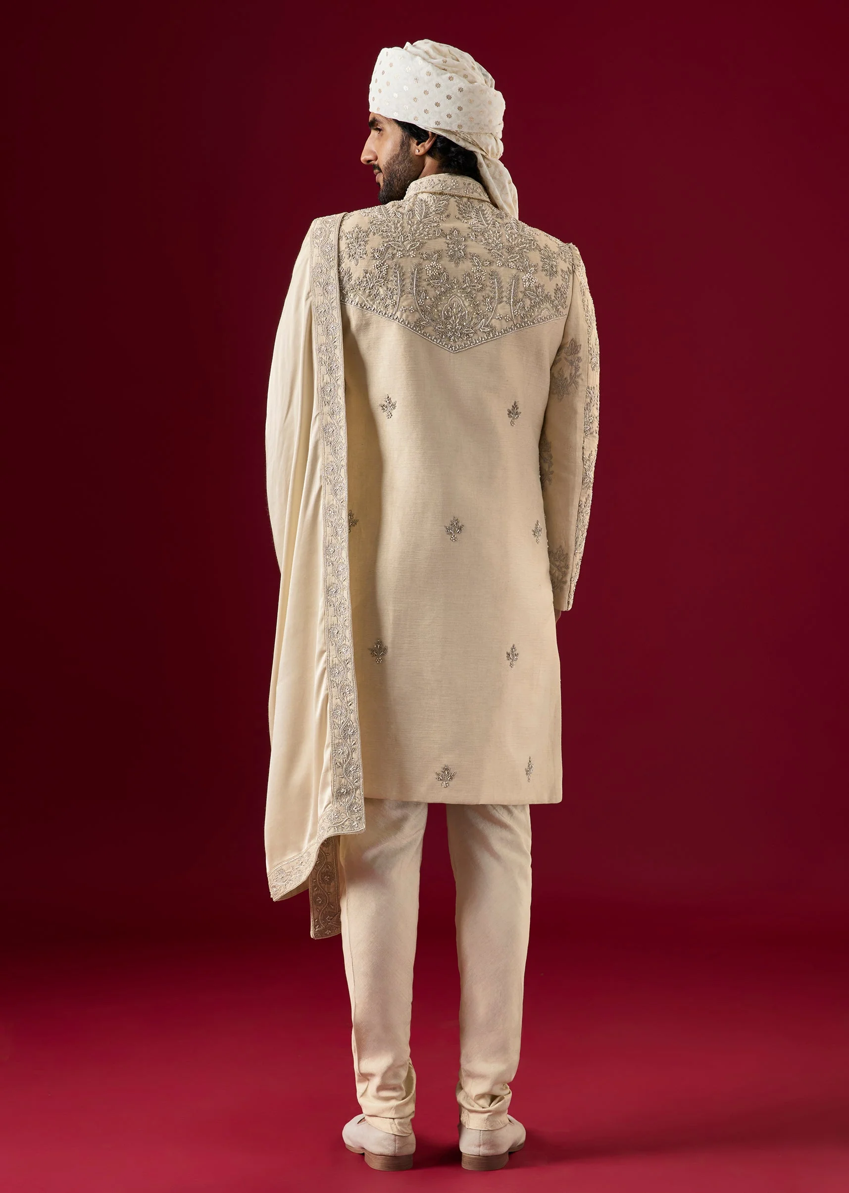 Pista Green Silk Sherwani Set With Dori Work - Image 6