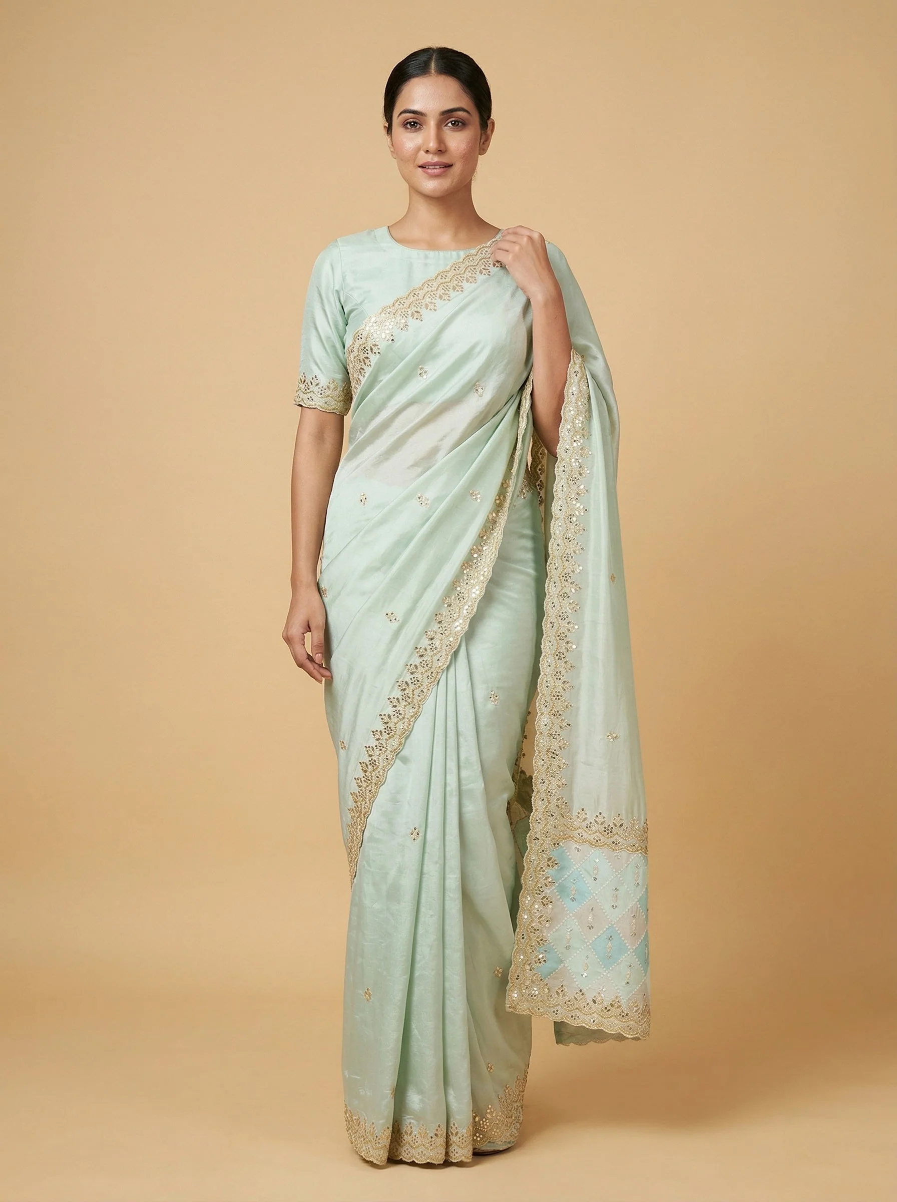 Pista Green Supple Embroidered Saree