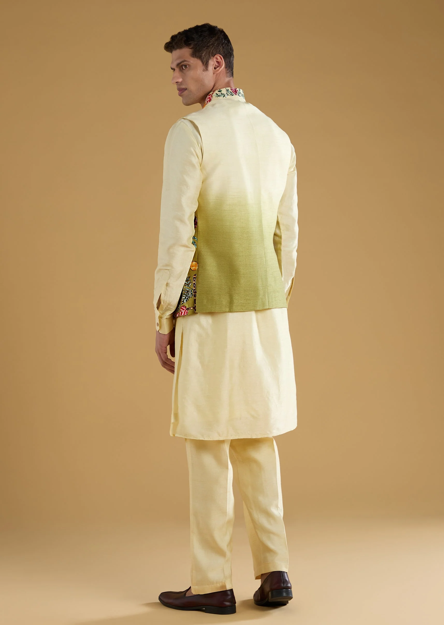 Pista Green Thread Embroidered Jacket and Kurta Set - Image 5