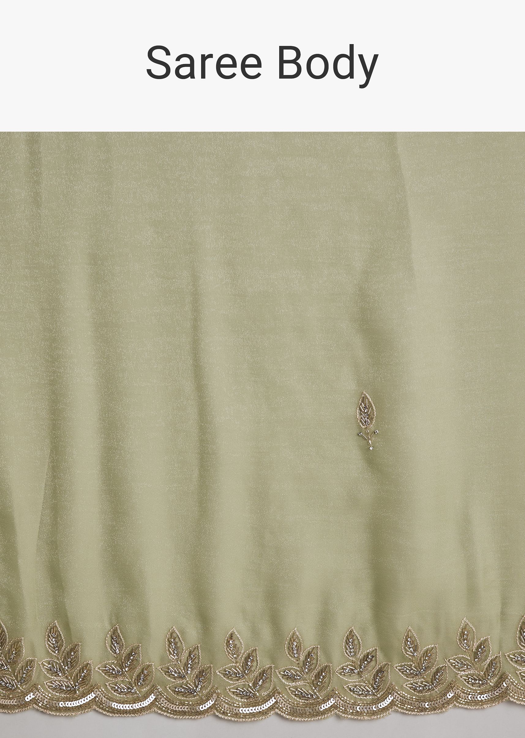 Pista Green Tissue Saree With Leaf Motif Embroidery In Sequins And Cutdana - Image 9