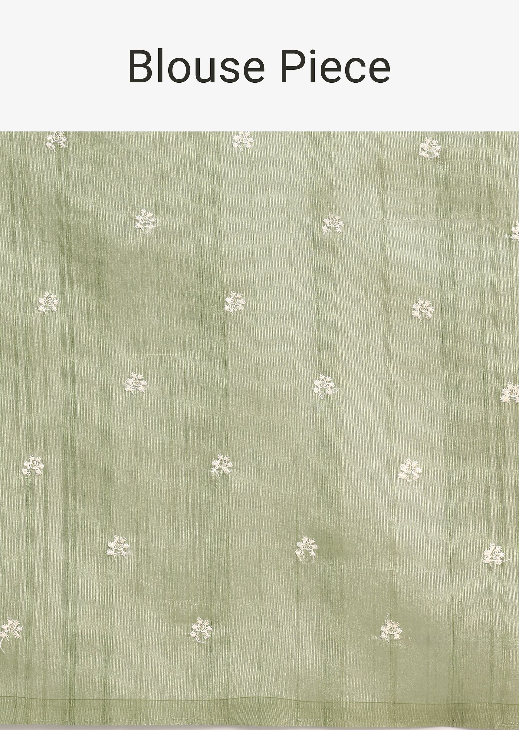 Pista Green Tussar Saree With Unstitched Blouse - Image 10