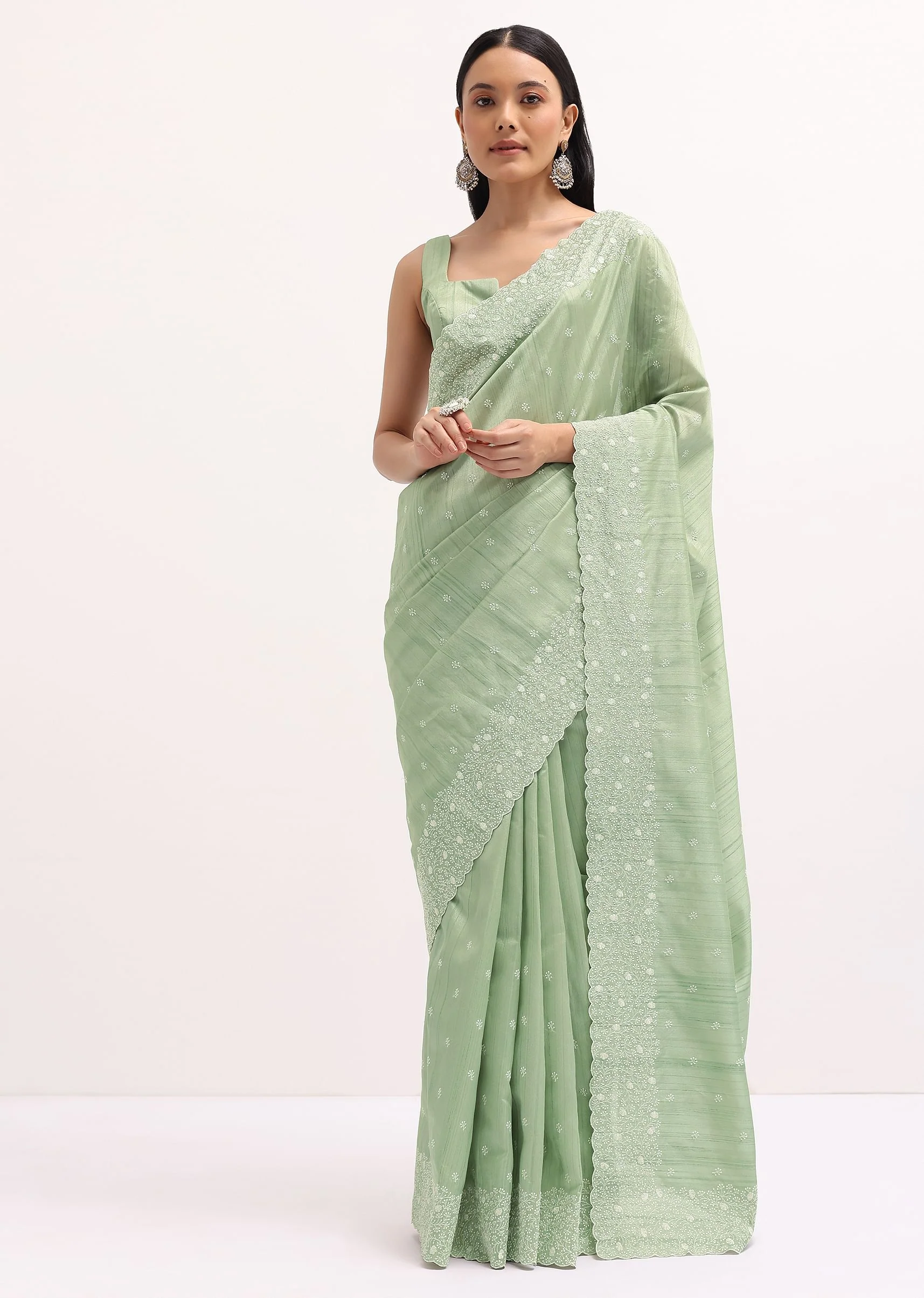Pista Green Tussar Saree With Unstitched Blouse - Image 2