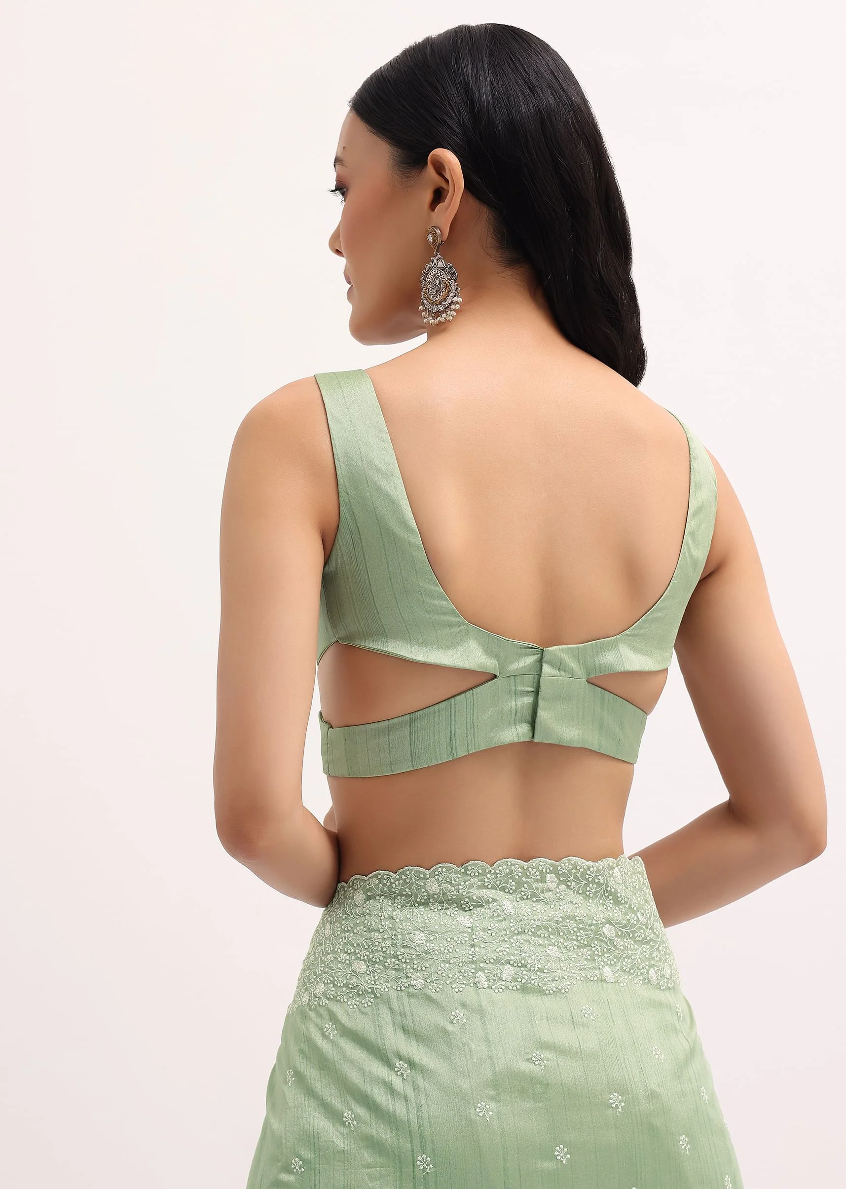 Pista Green Tussar Saree With Unstitched Blouse - Image 8