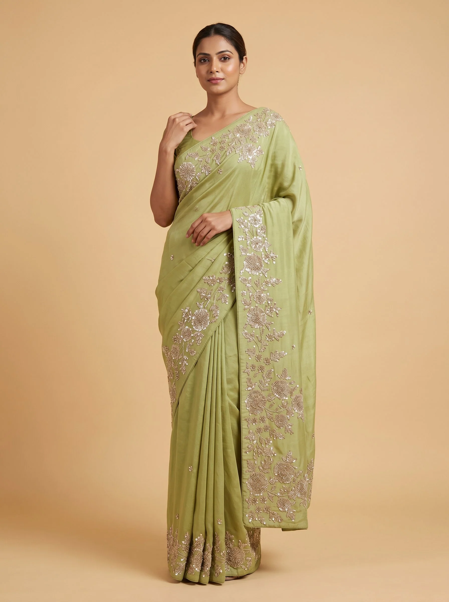 Pista Mint Fresh Embroidered Saree