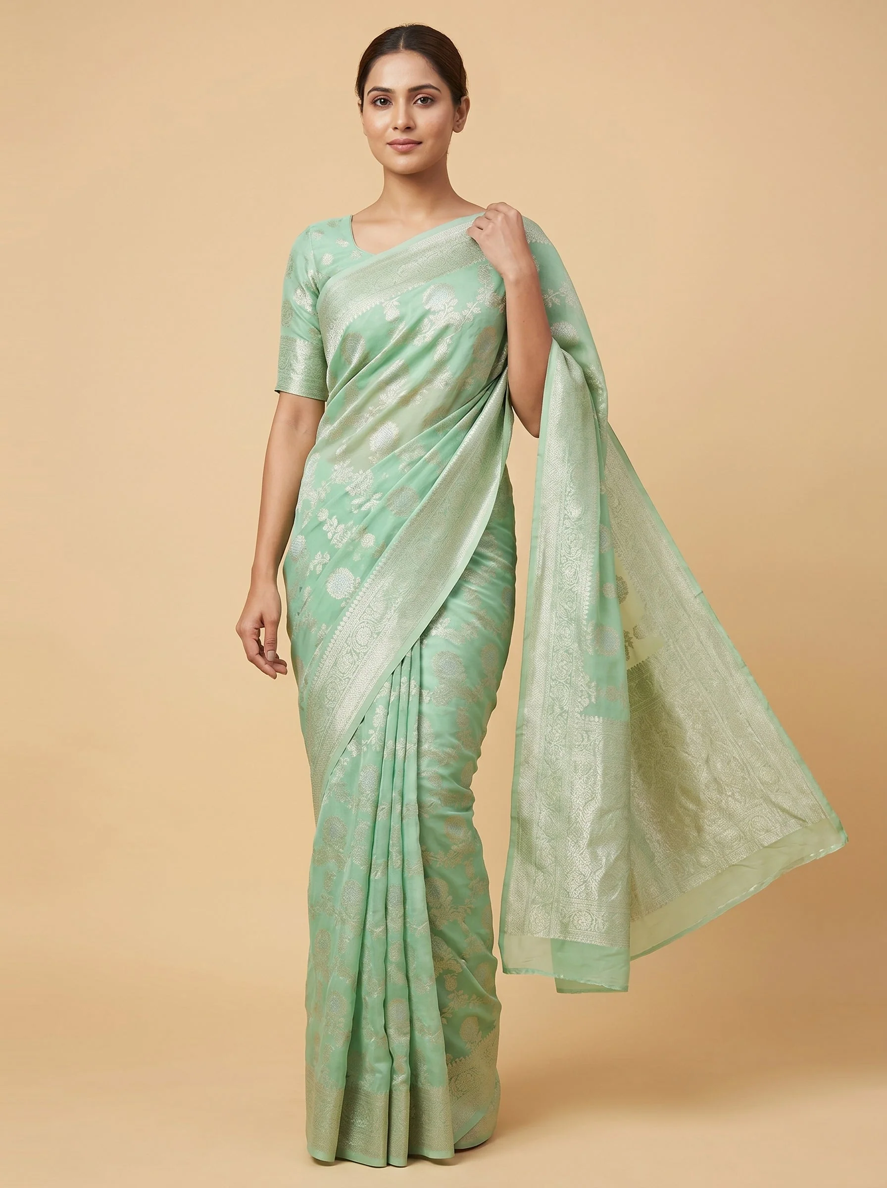 Pista Muted Shade Handloom Saree