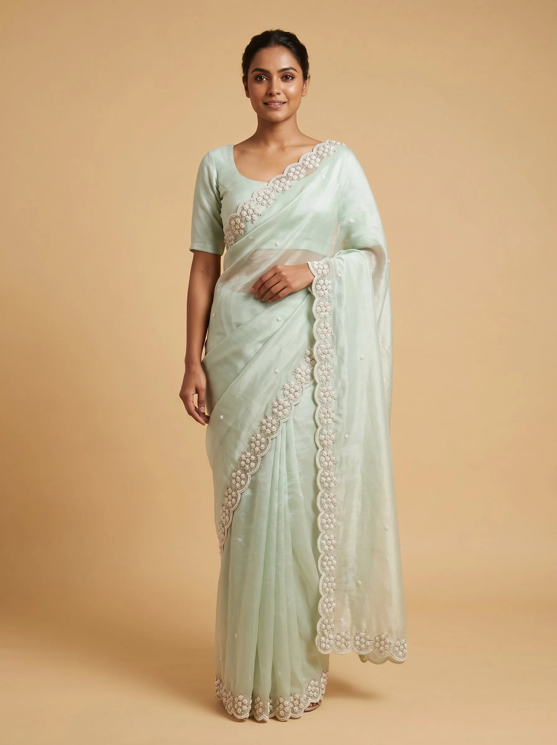 Pista Soft Embroidered Saree