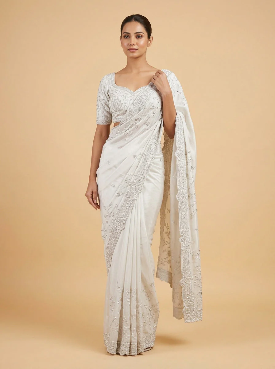 Platinum Silver Contemporary Luxe Saree