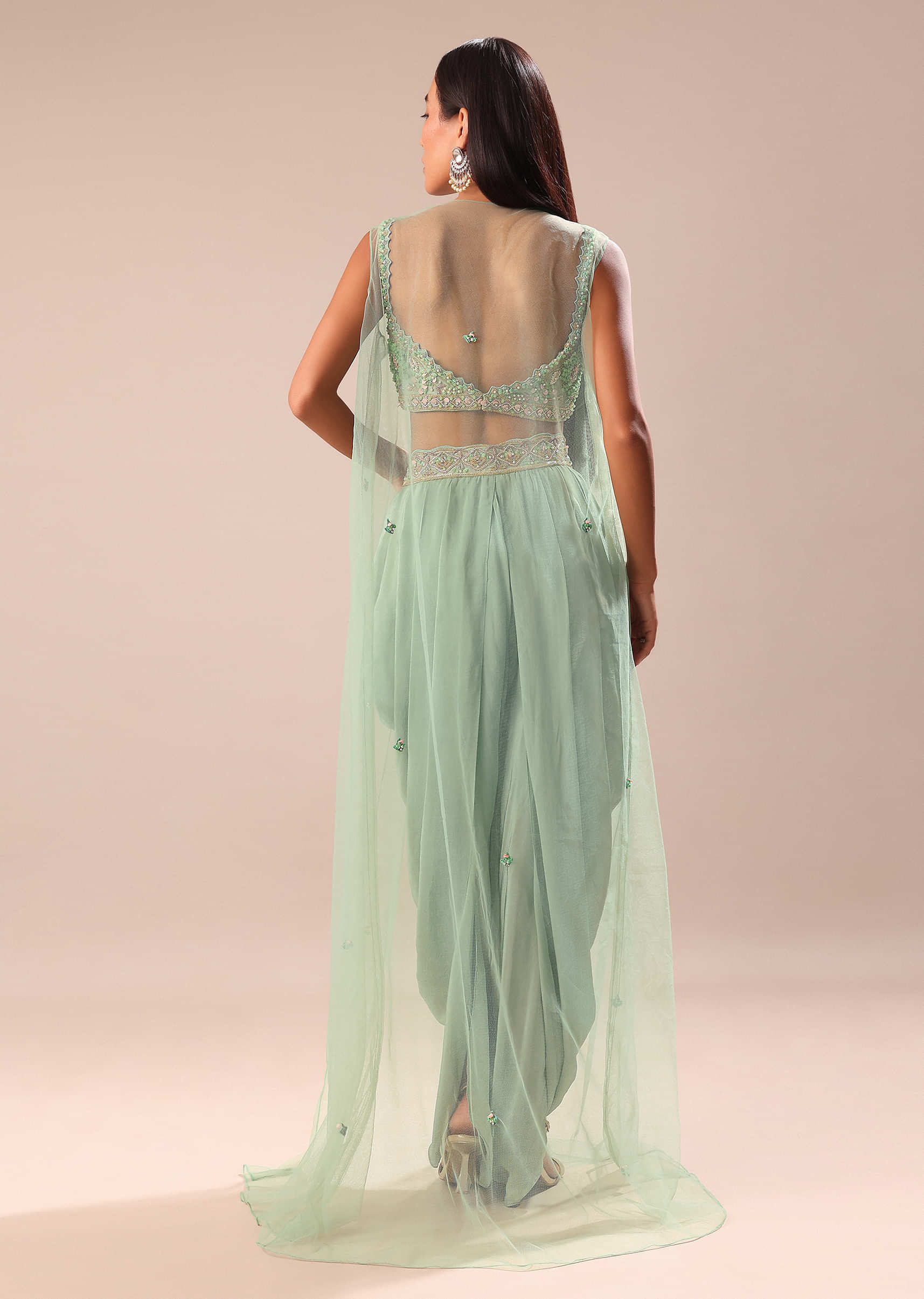 Powder Blue Dhoti And Jacket With Embroidered Blouse - Image 5