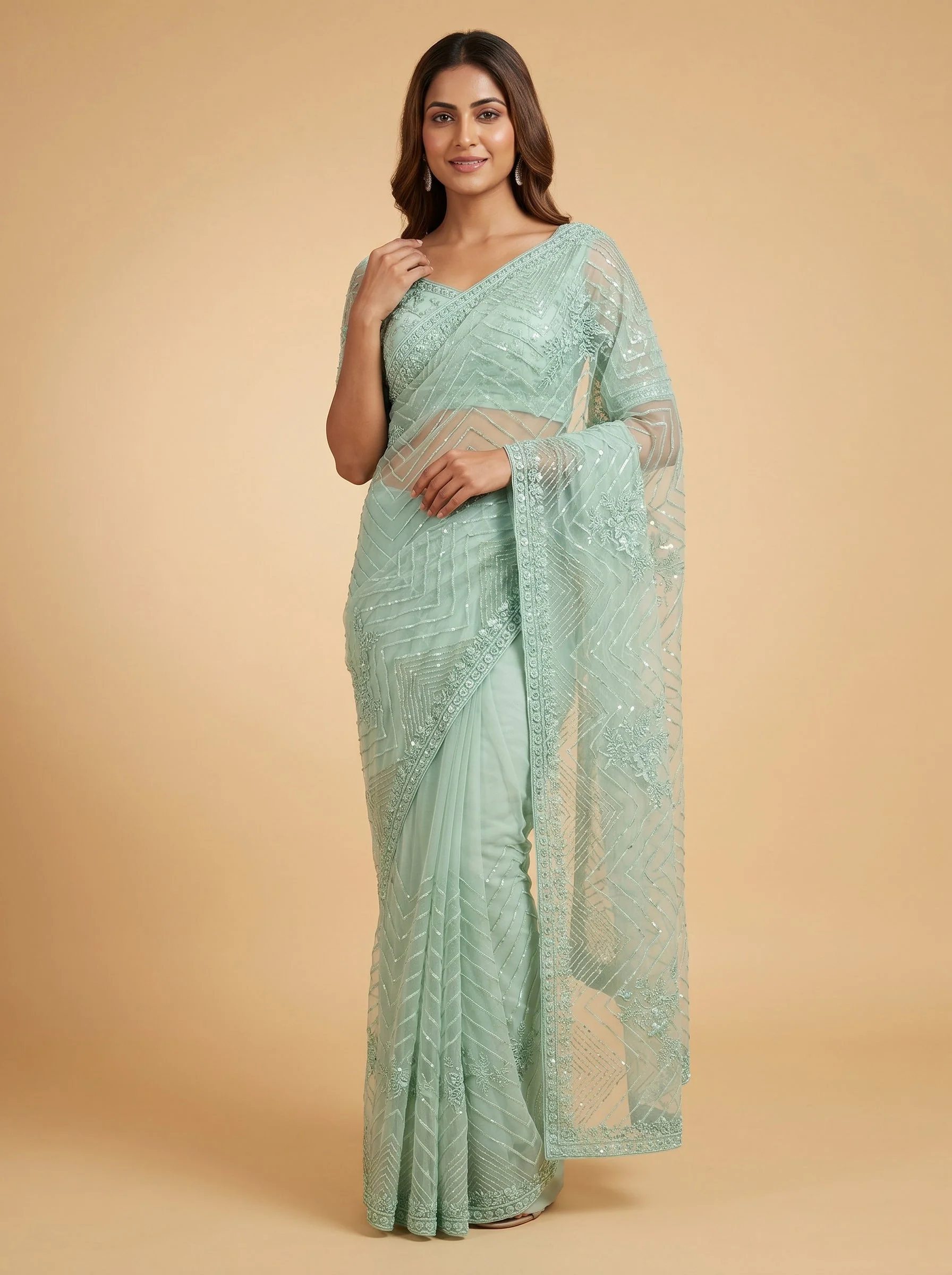 Powder Blue Elegant Embroidered Saree