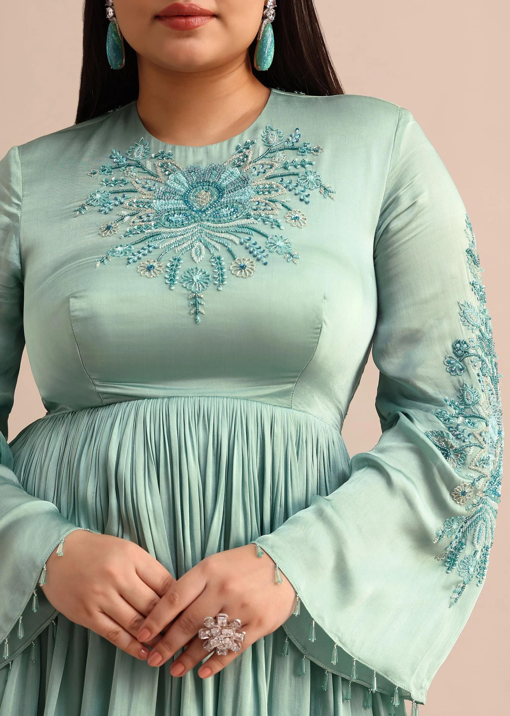 Powder Blue Embroidered Kurta Sharara With Dupatta - Image 2