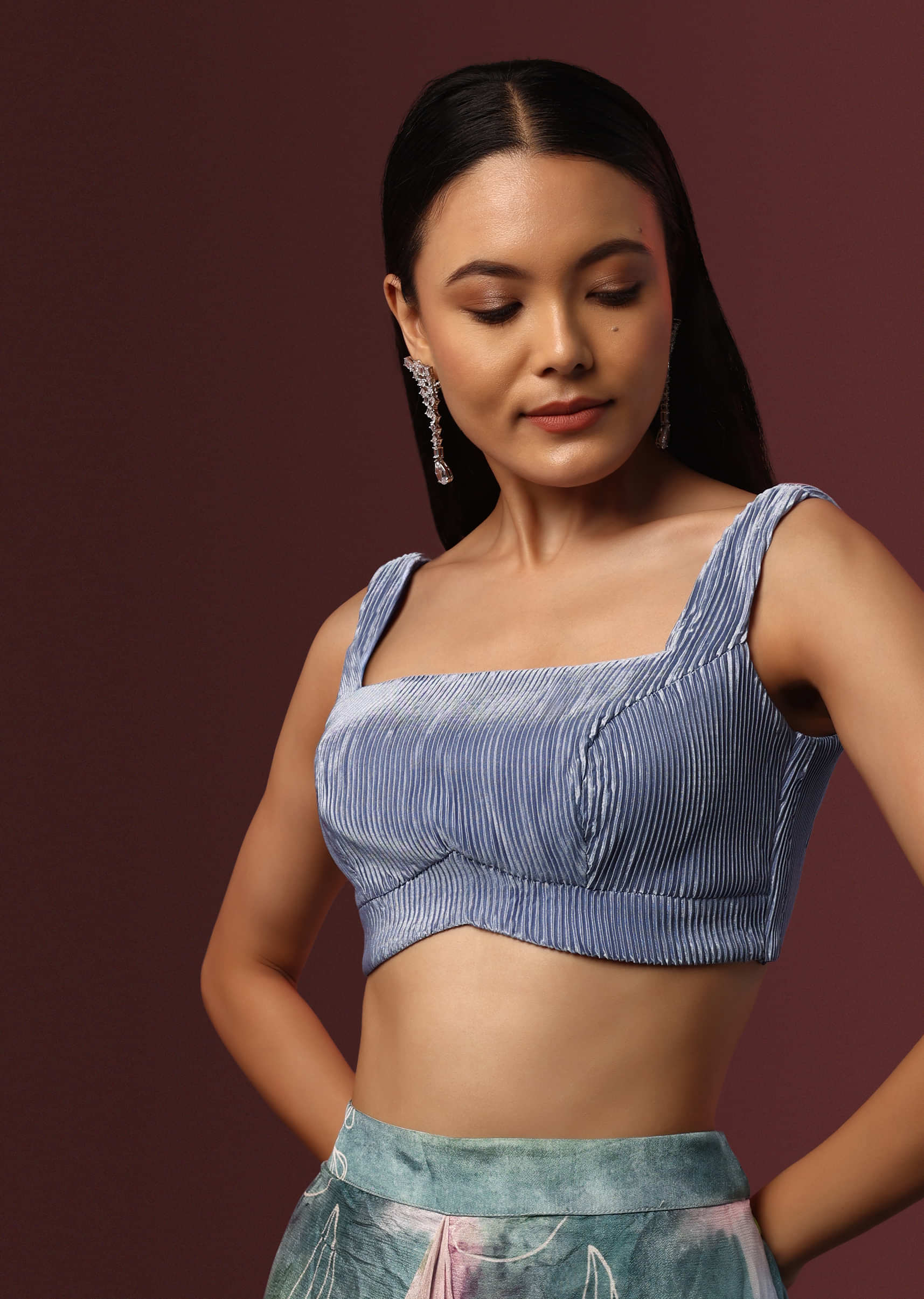 Powder Blue Pleated Blouse - Image 3