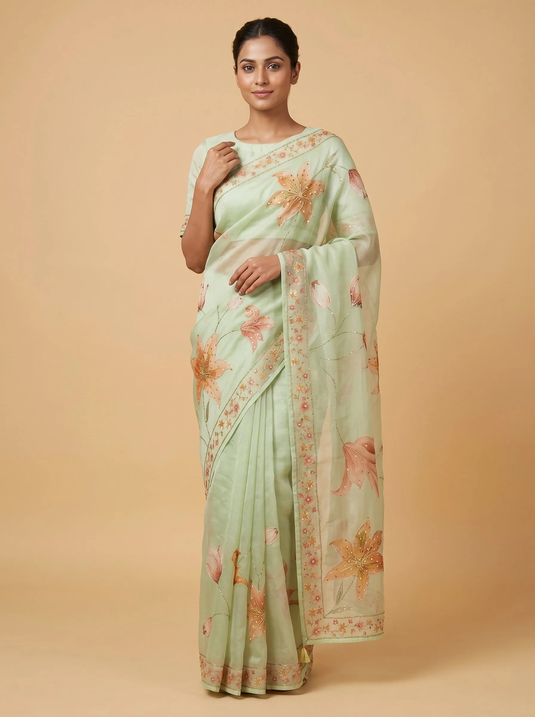 Powder Green Soft Whisper Embroidered Saree