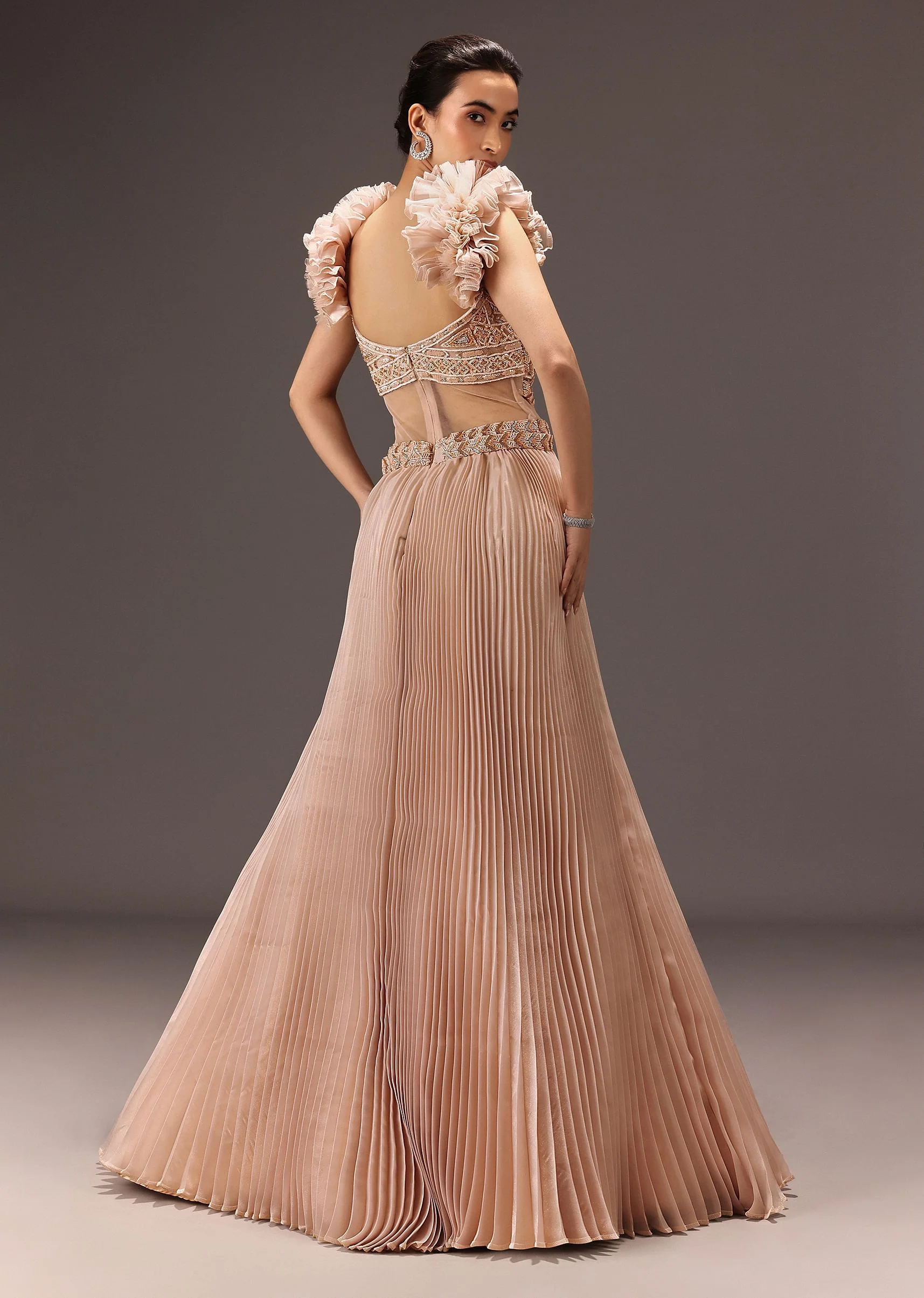 Powder Pink Ruffle Gown In Organza - Image 5
