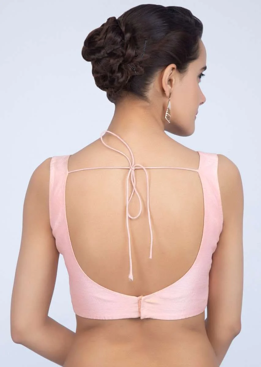 Powder Pink Blouse In Raw Silk With Sweet Heart Neck - Image 2