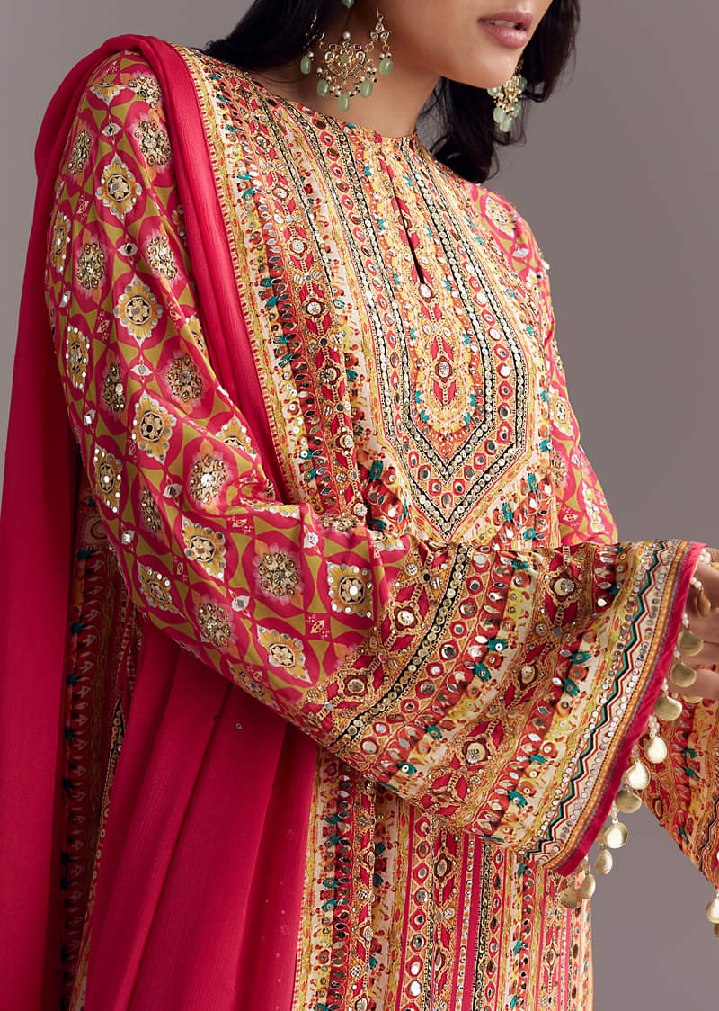 Crimson Red Printed Palazzo Suit Set - Image 2