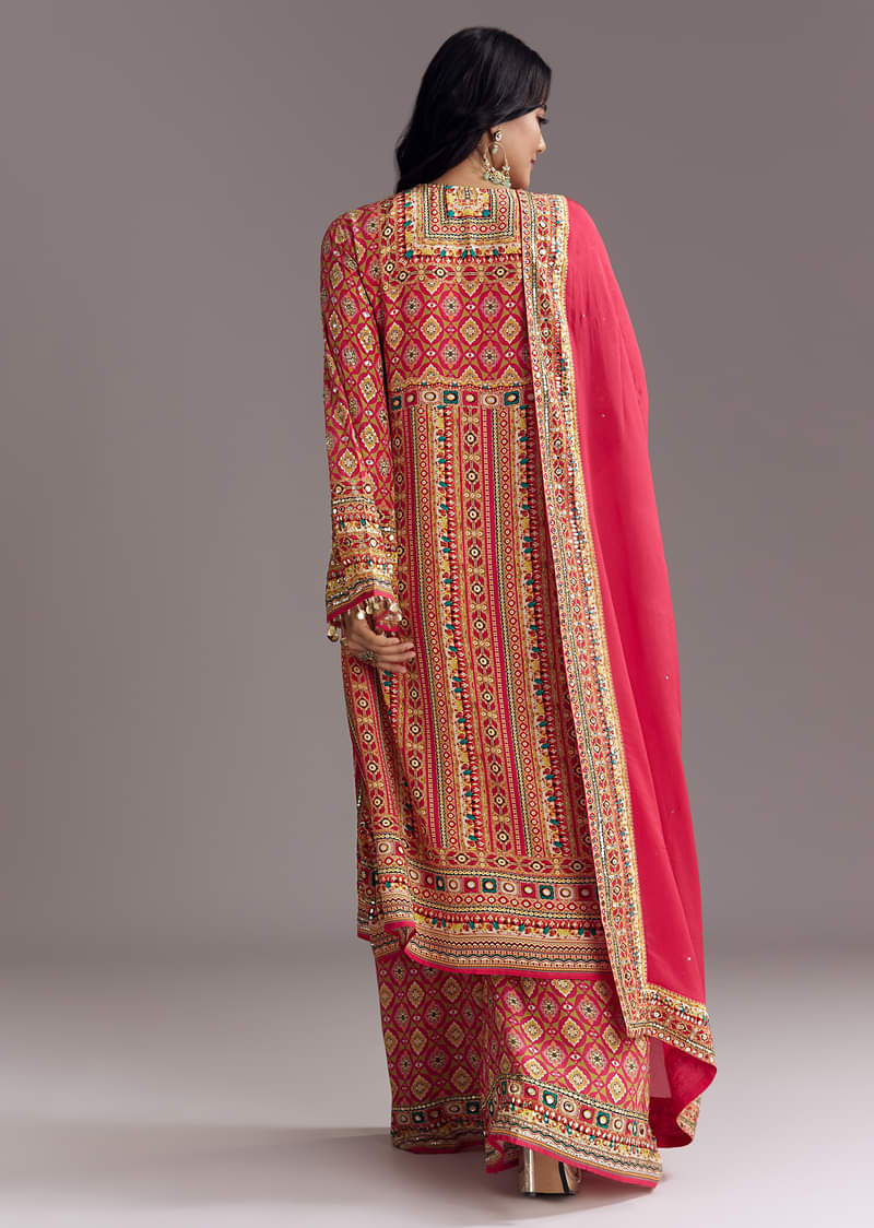 Crimson Red Printed Palazzo Suit Set - Image 6