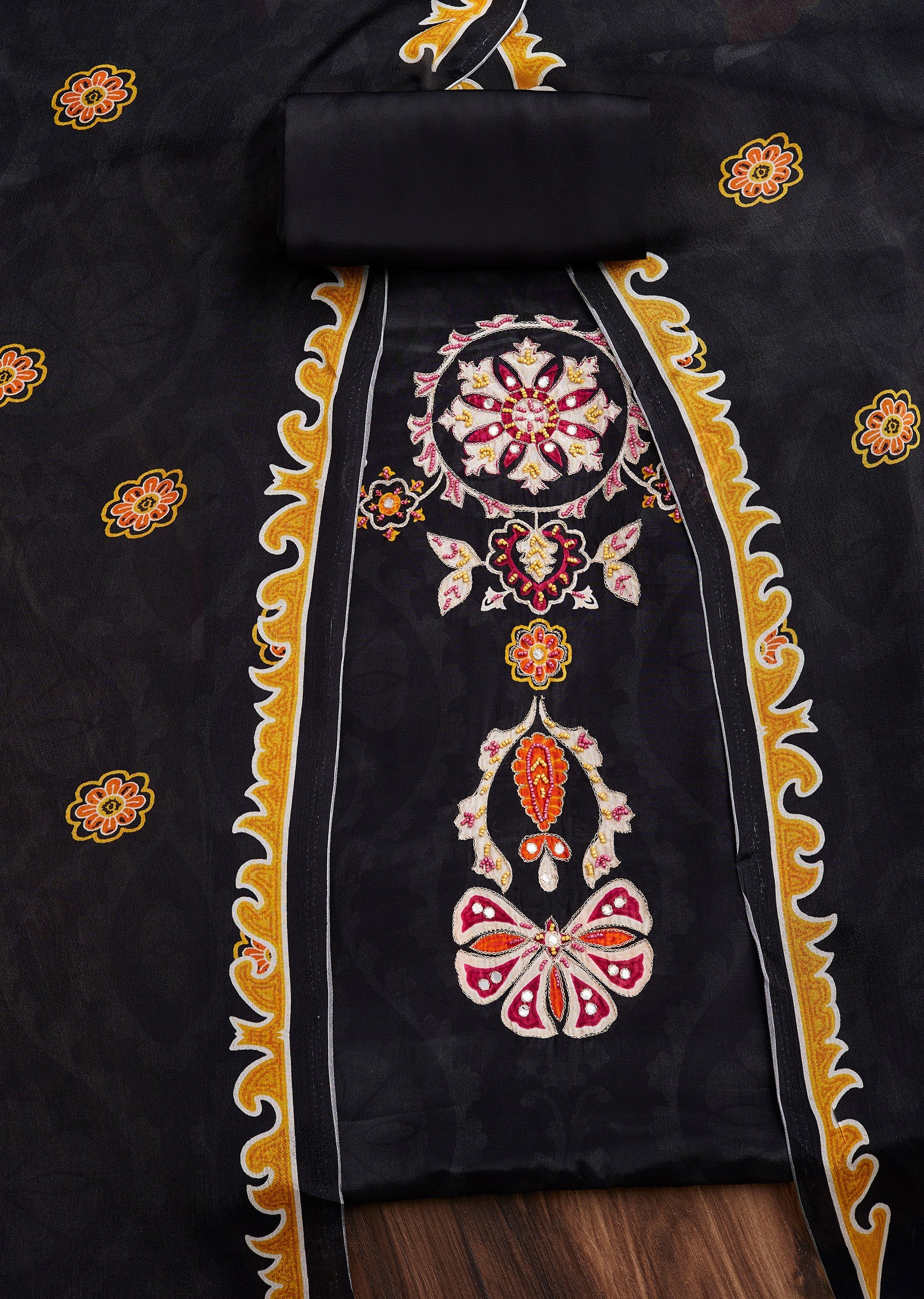 Printed Black Georgette Suit Set