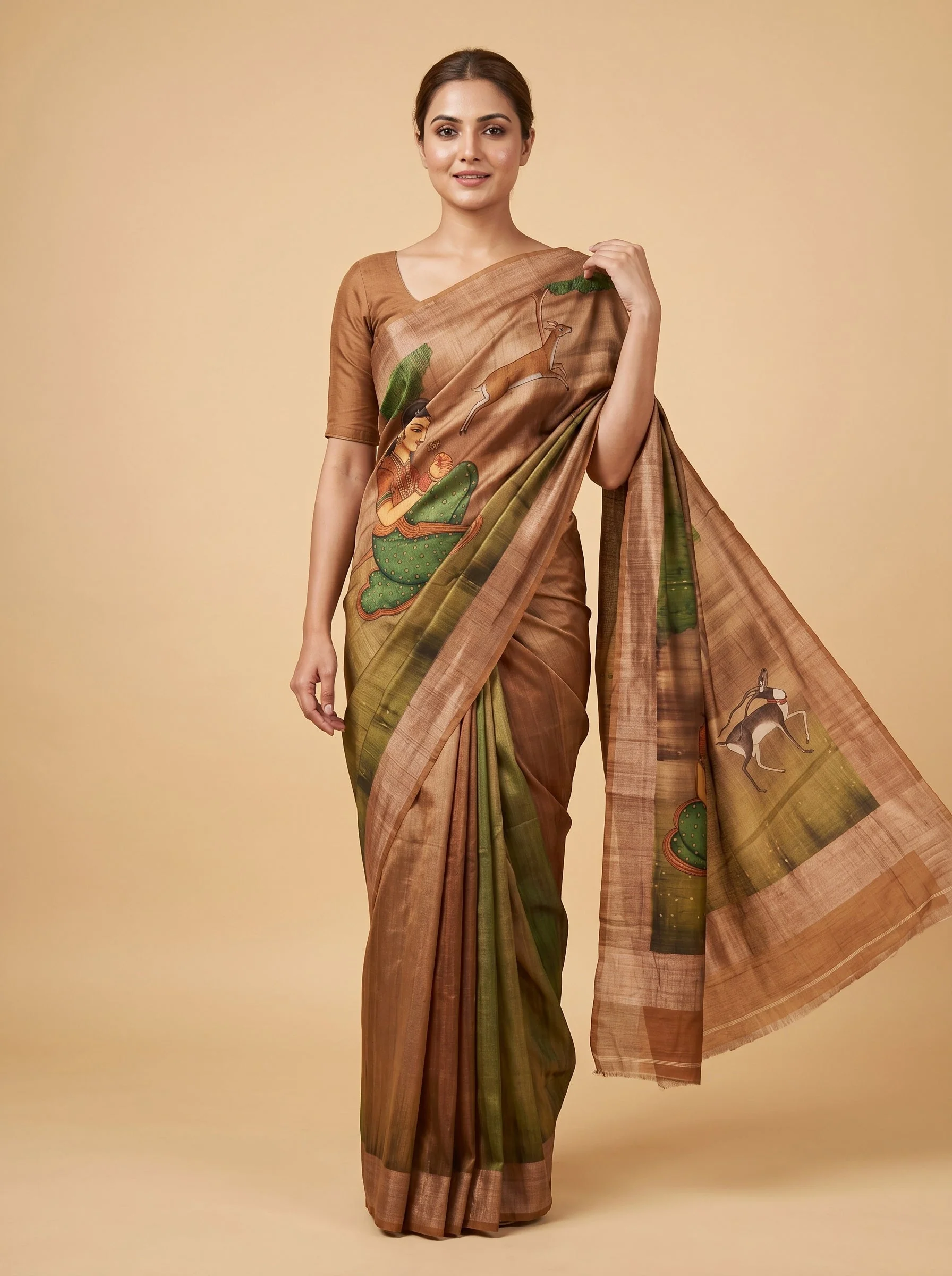 Printed Bottle Beige Saree