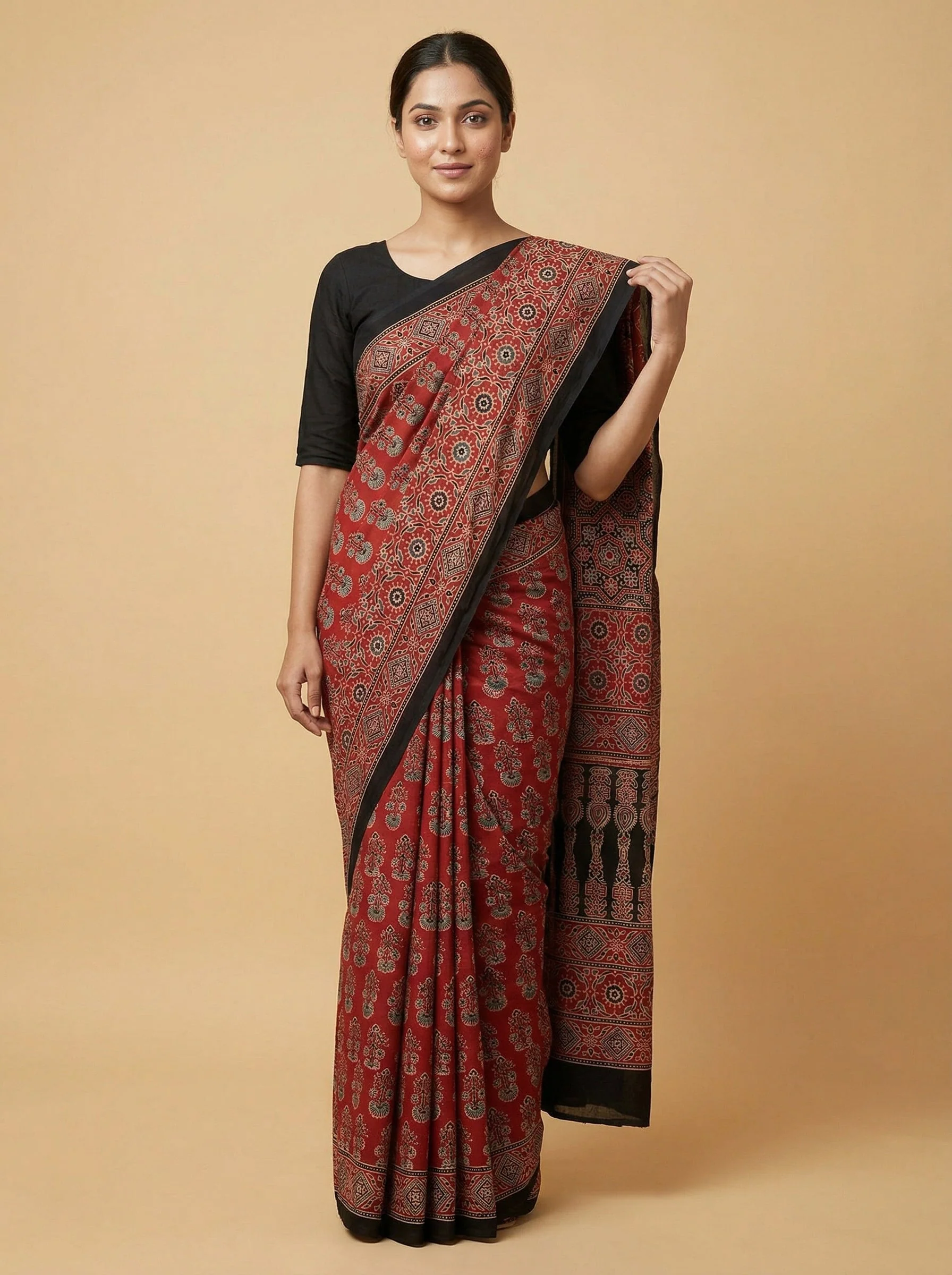 Printed Maroon Saree