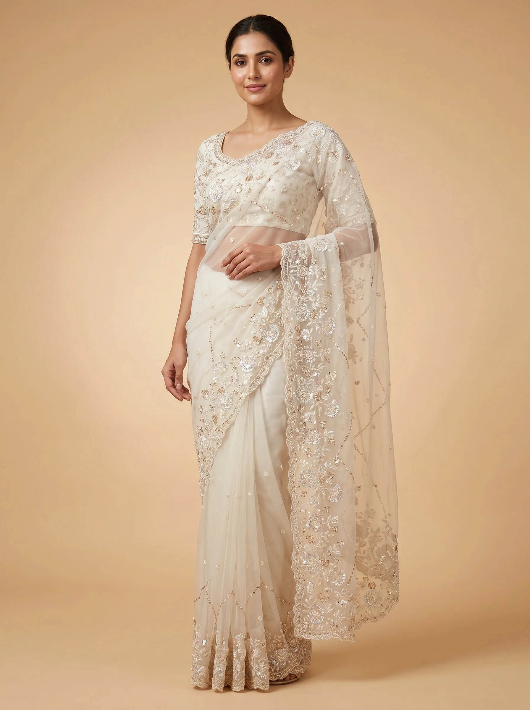 Pure Ivory Shine Saree