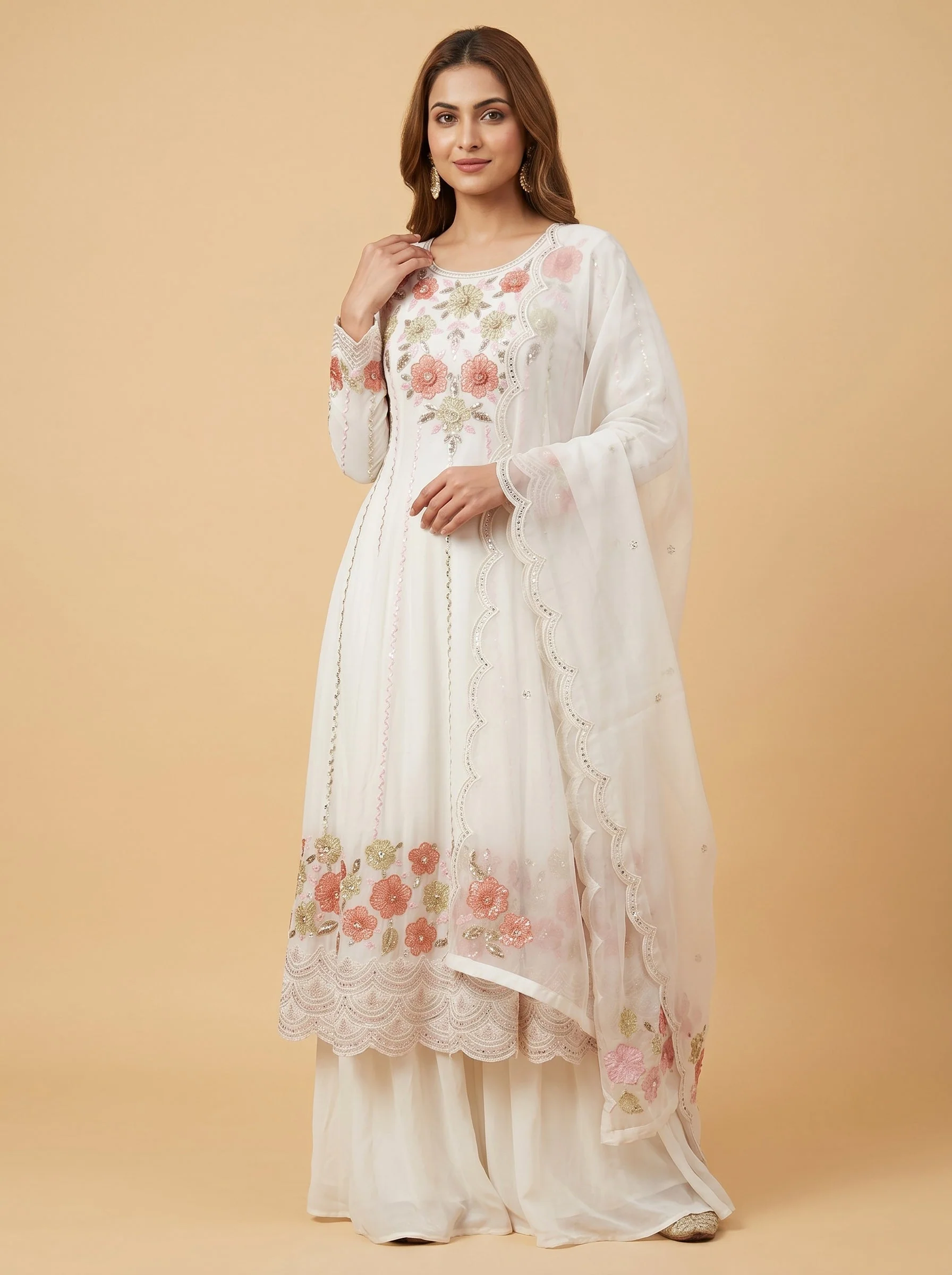Pure White Anarkali