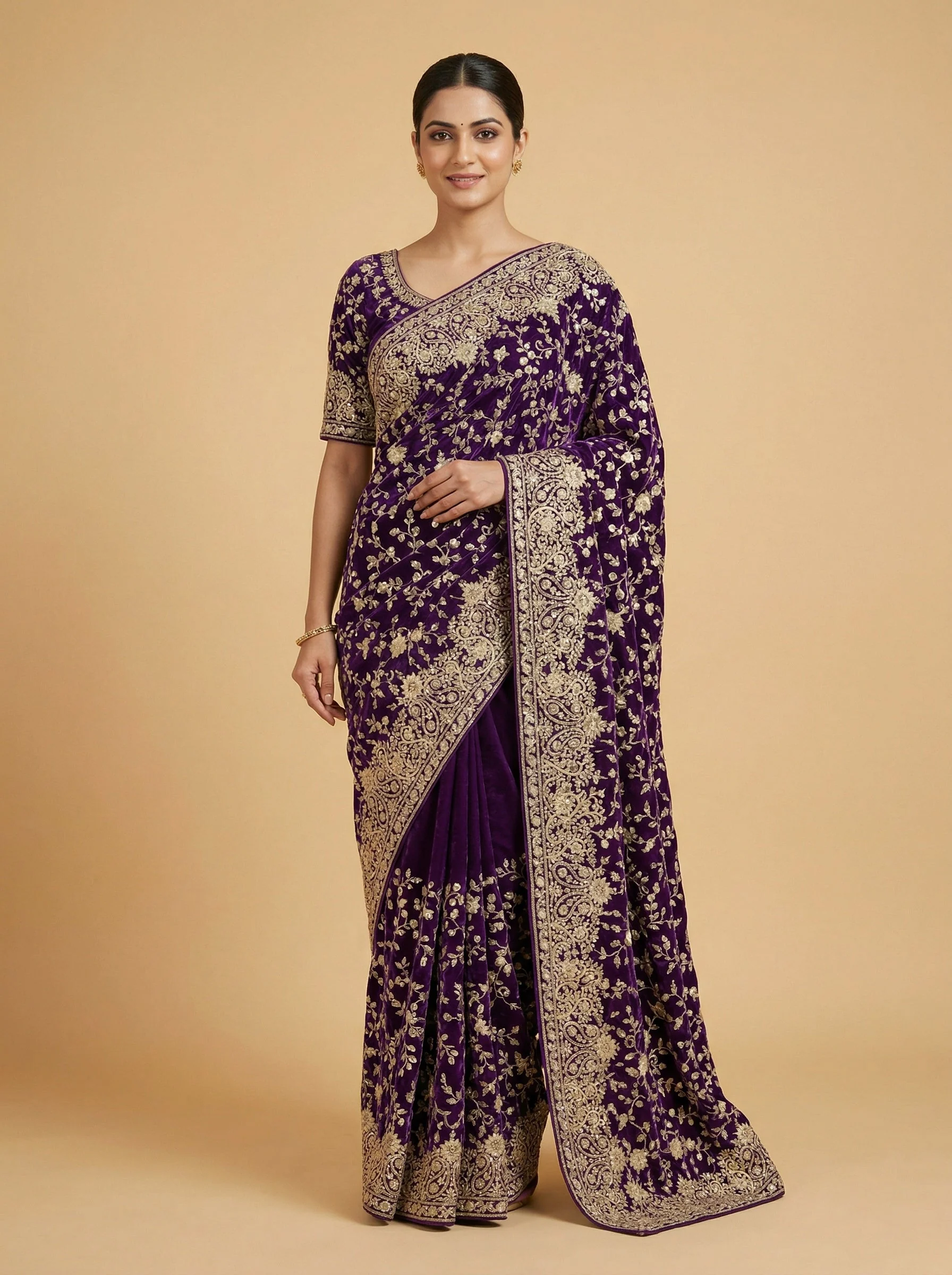 Purple Alluring Embroidered Saree