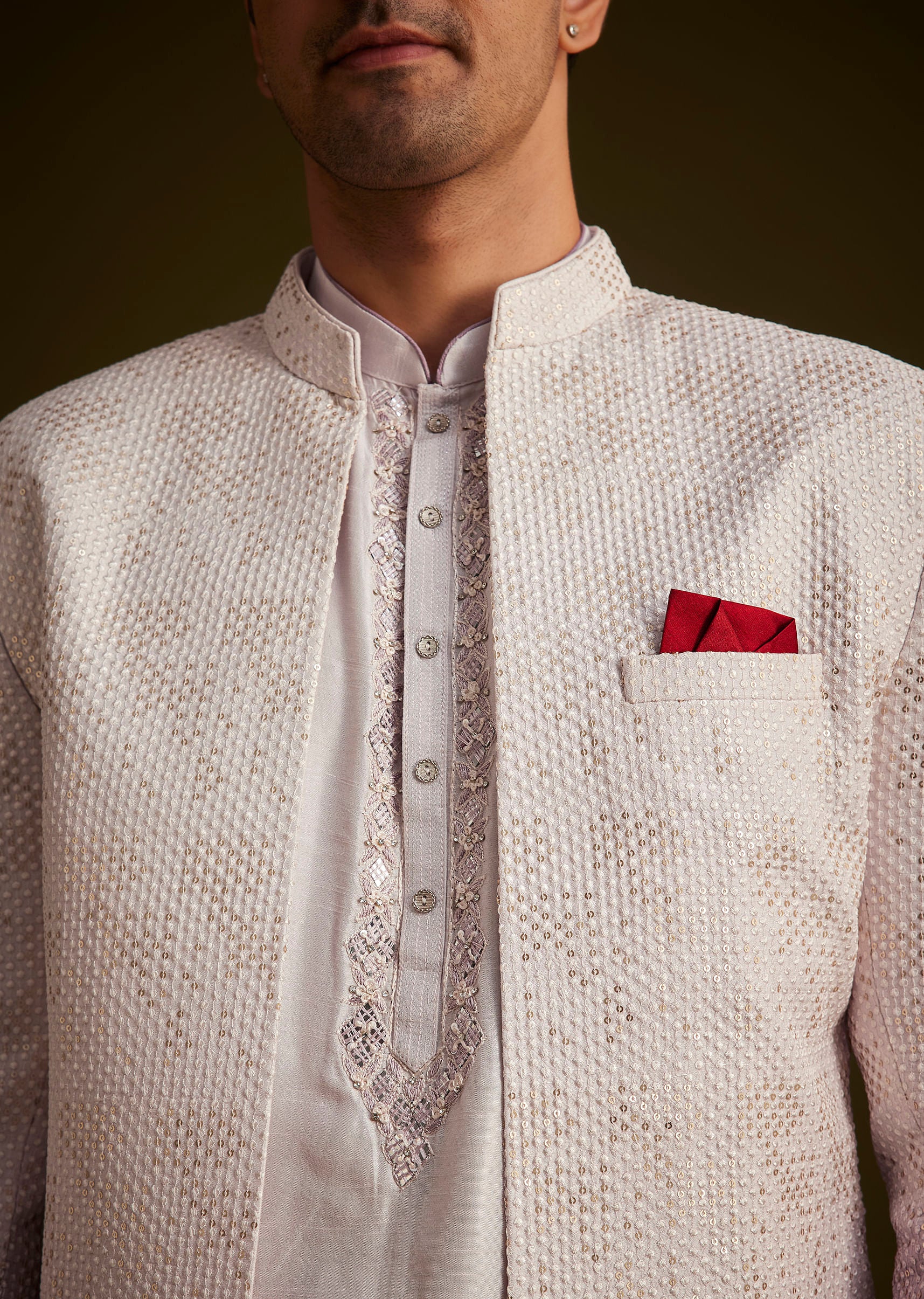 Purple and Lilac Ombre Sherwani With Embroidery - Image 3