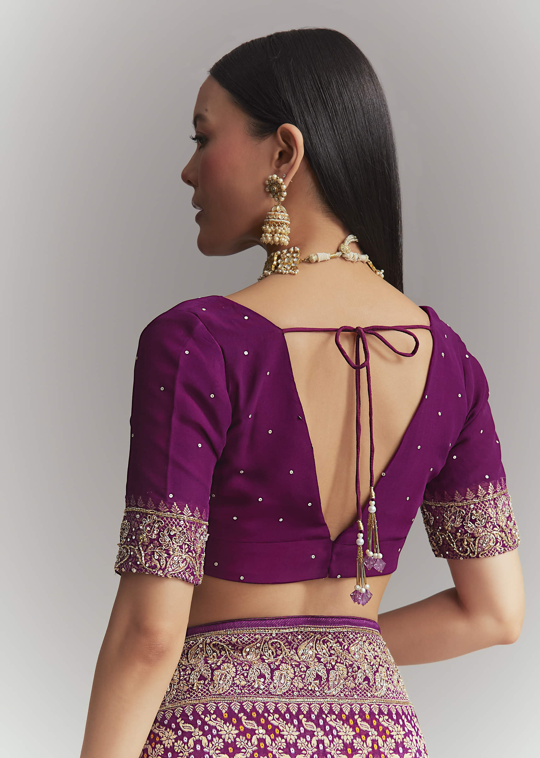Purple Banarasi Georgette Embroidered Saree With Heavy Hand Embroidery - Image 8
