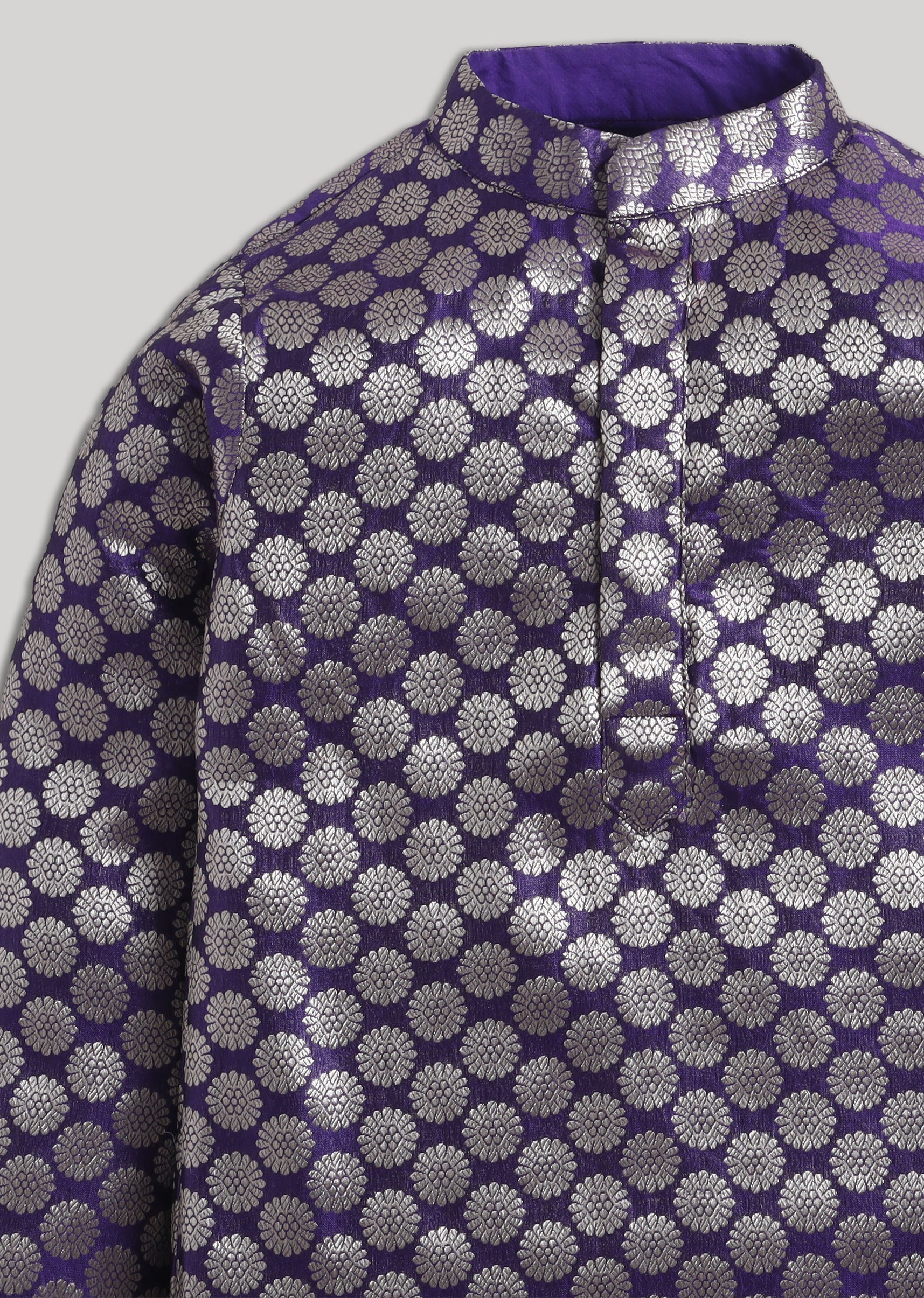 Purple Banarasi Silk Boys Kurta Set - Image 4