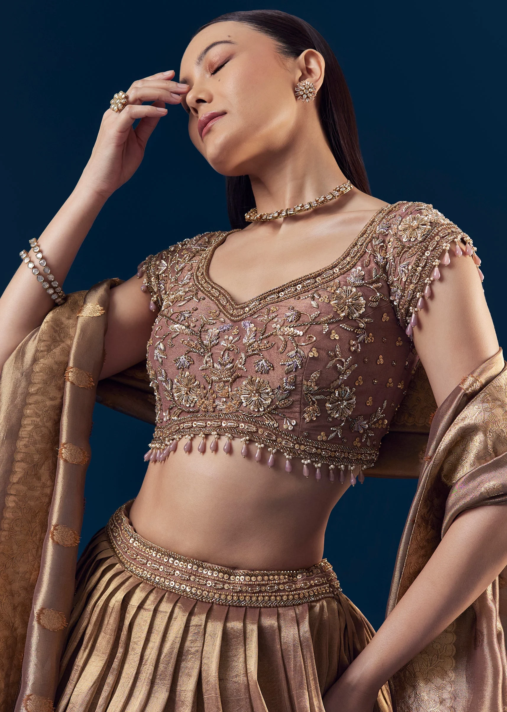 Purple Banarasi Silk Bridesmaid Lehenga Set - Image 3