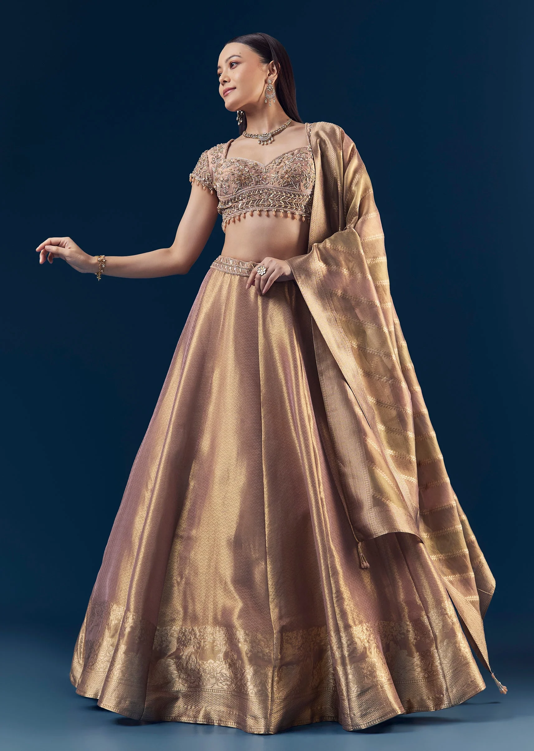 Purple Banarasi Silk Bridesmaid Lehenga Set with Hand Embroidery - Image 4