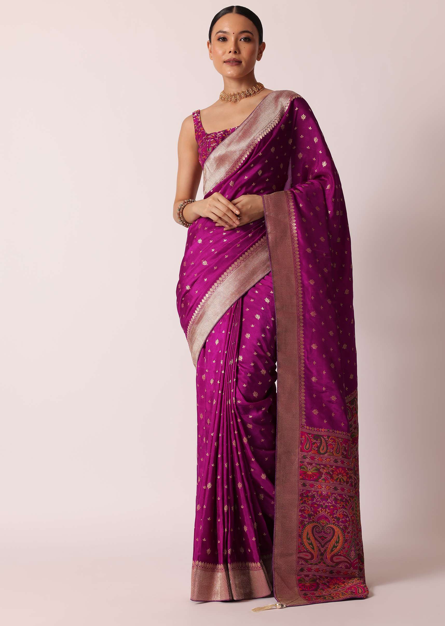 Purple Banarasi Silk Handloom Saree With Woven Motifs And Unstitched Blouse Piece - Image 3