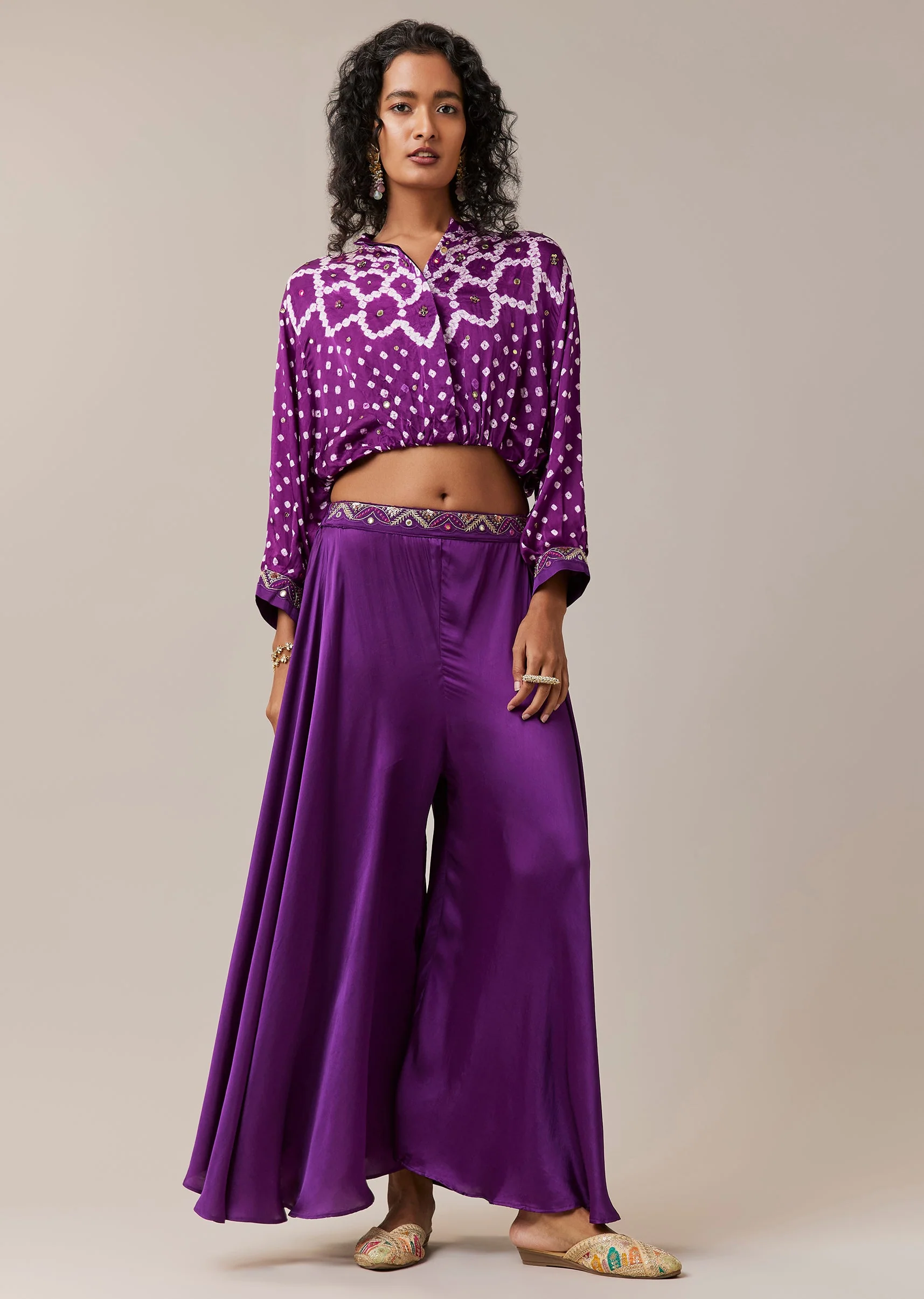 Purple Bandhani Hand Dyed Crop Top and Palazzo Co-ord Set - Image 3