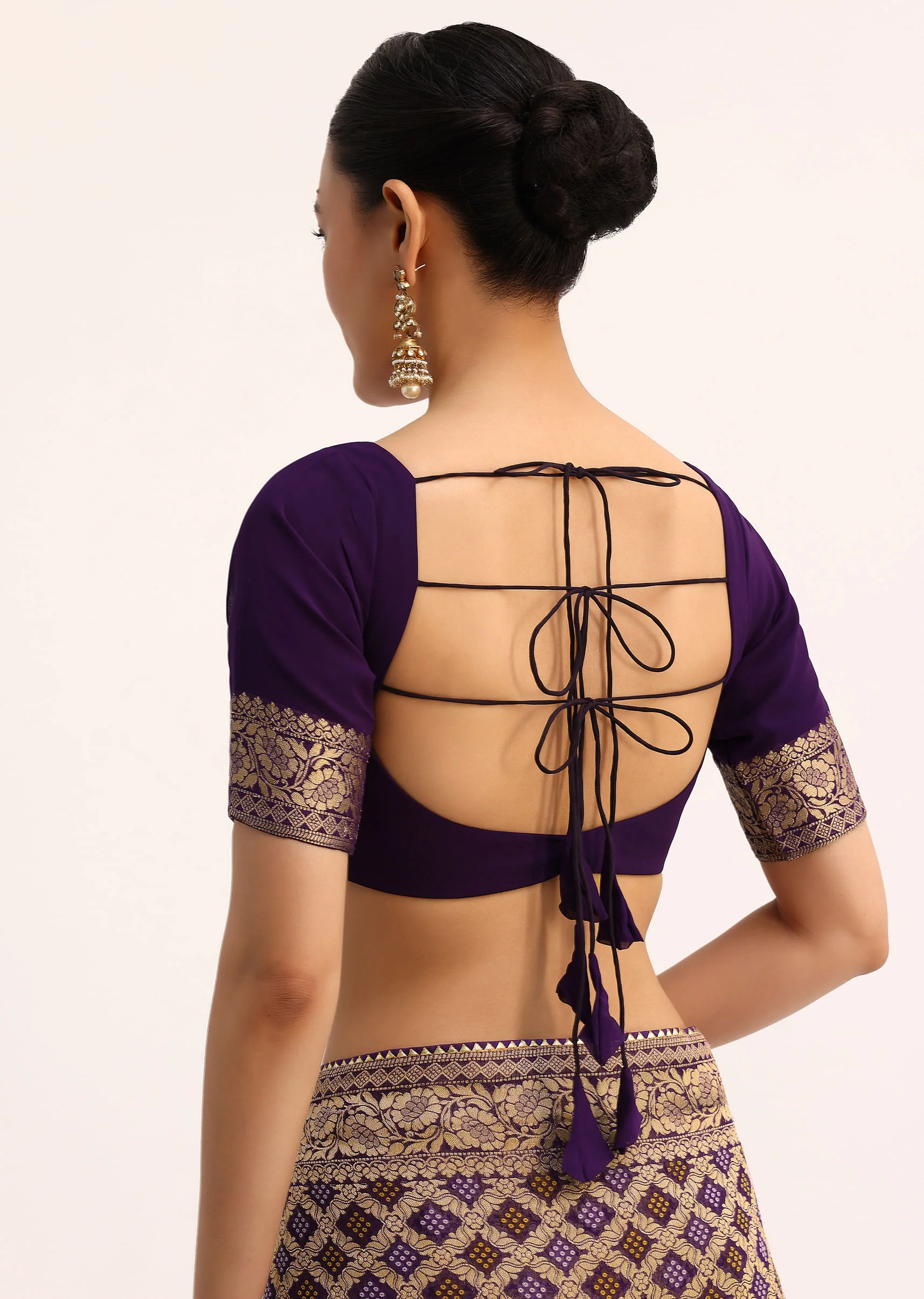 Purple Bandhani Tie Dye Saree With Zari Jaal And Unstitched Blouse - Image 8