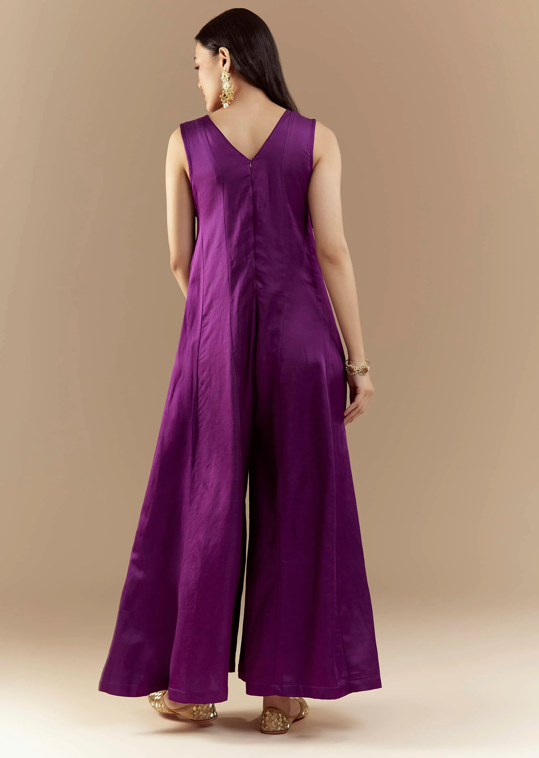 Purple Bandhani with Sequins Work Silk Jumpsuit - Image 5