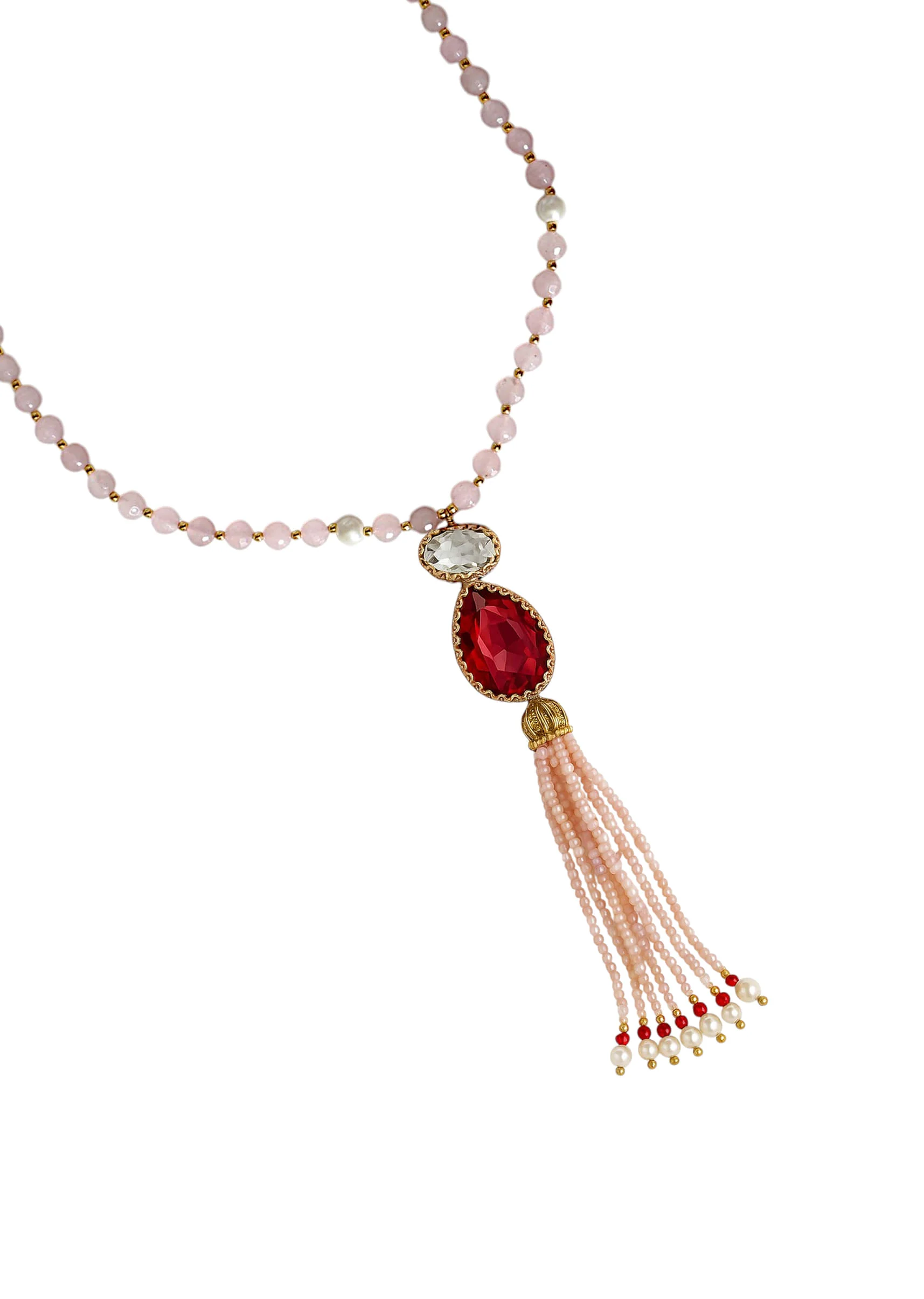 Purple Beaded Fusion Pendant Long Tassel Necklace - Image 3