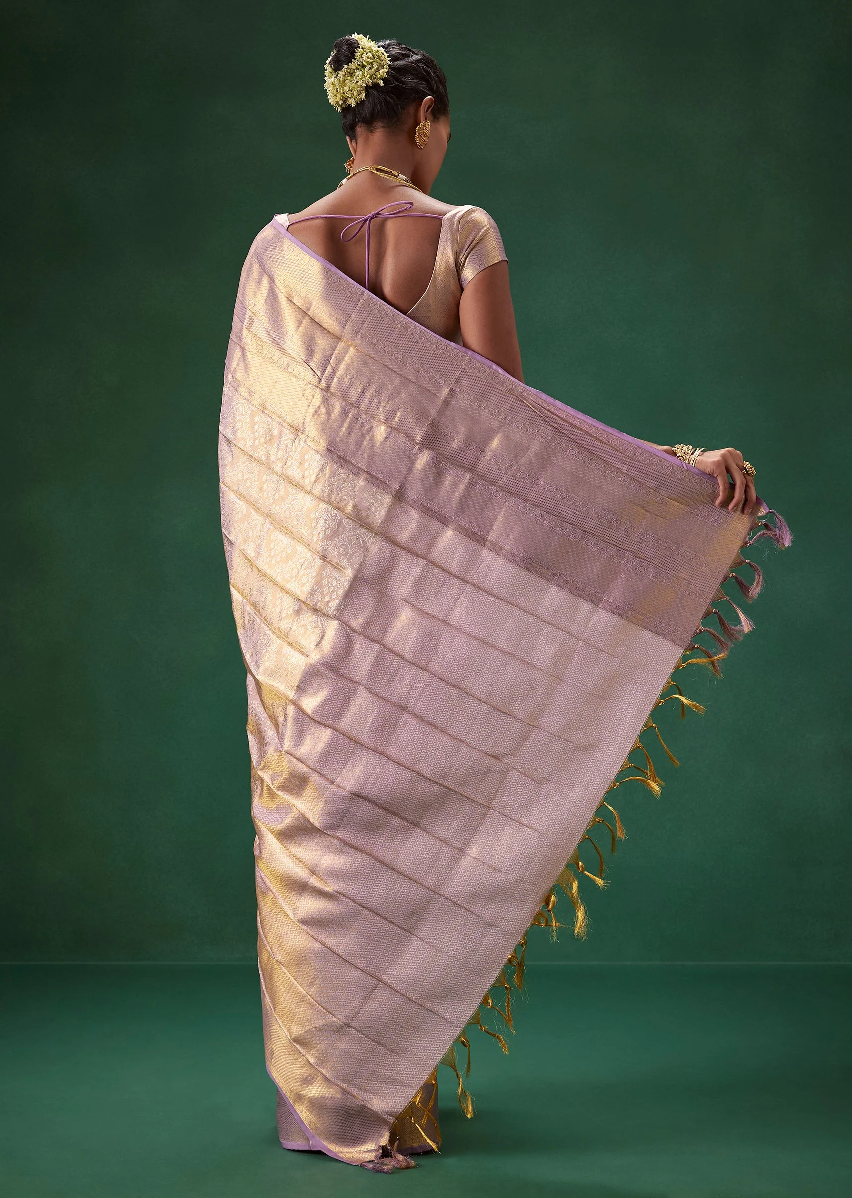 Purple Bridal Banarasi Zari Border Saree with Unstitched Blouse - Image 2