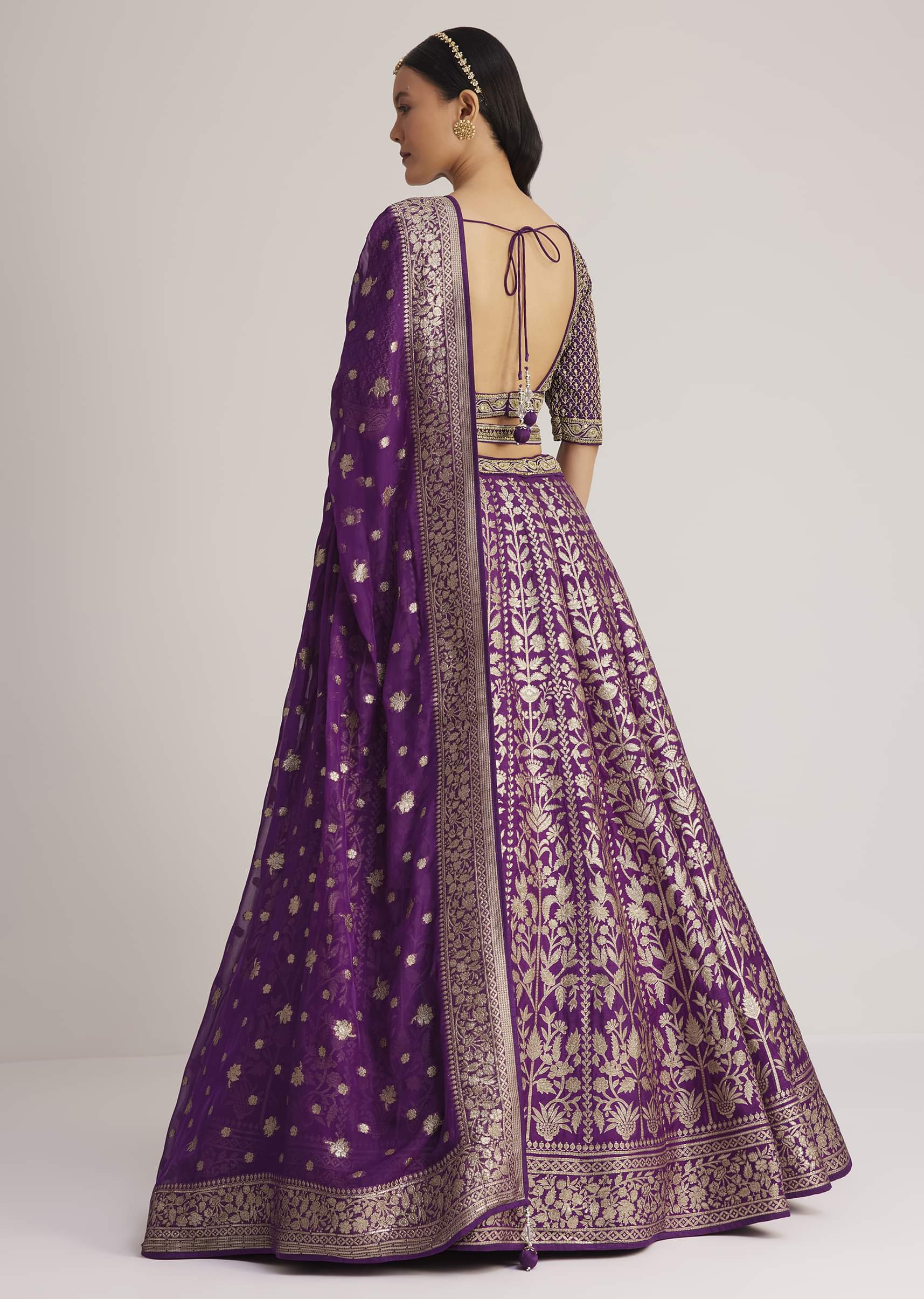 Purple Brocade Embroidered Lehenga Set - Image 5