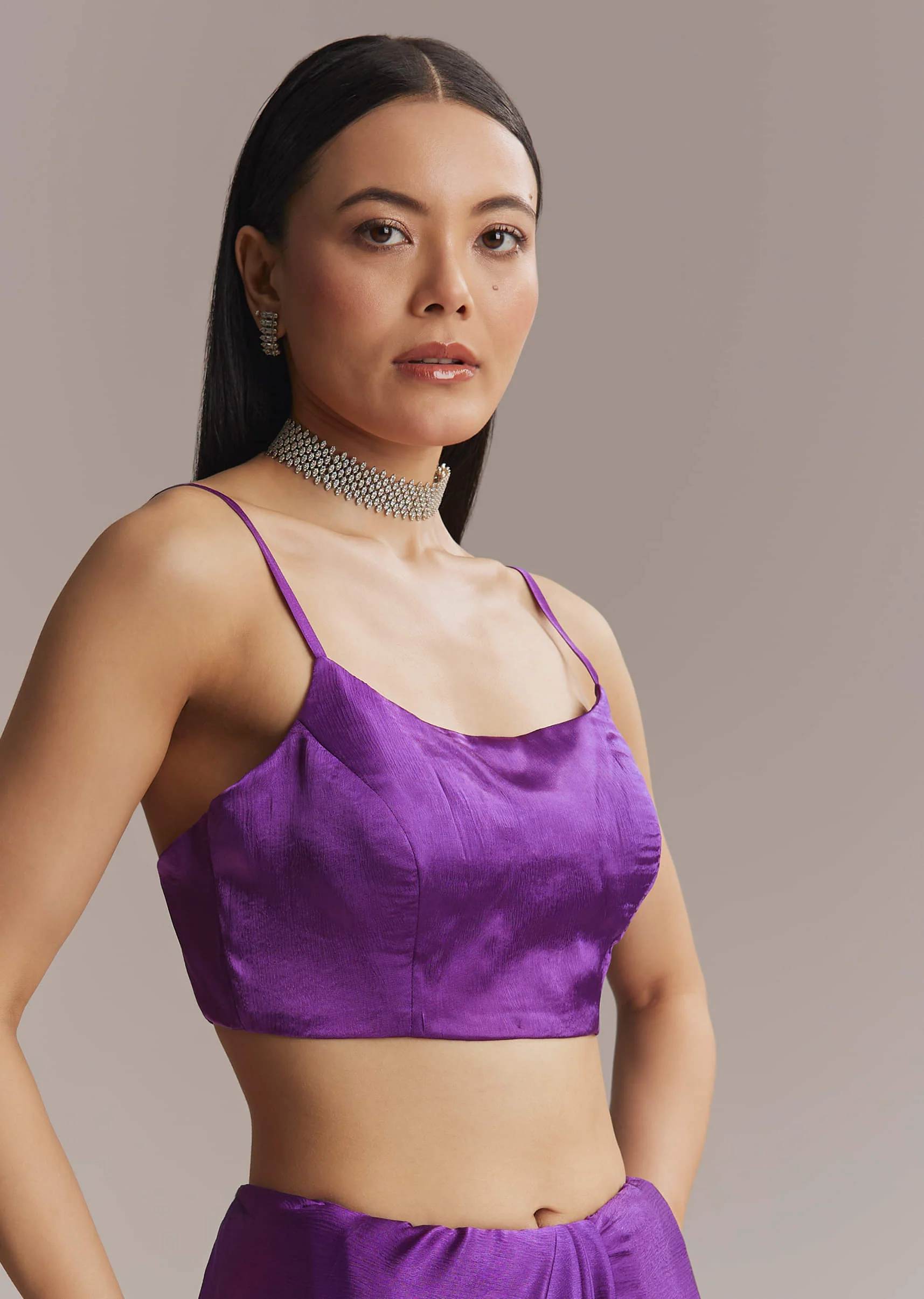 Purple Chinon Saree With Stone And Sequin Embroidery - Image 6