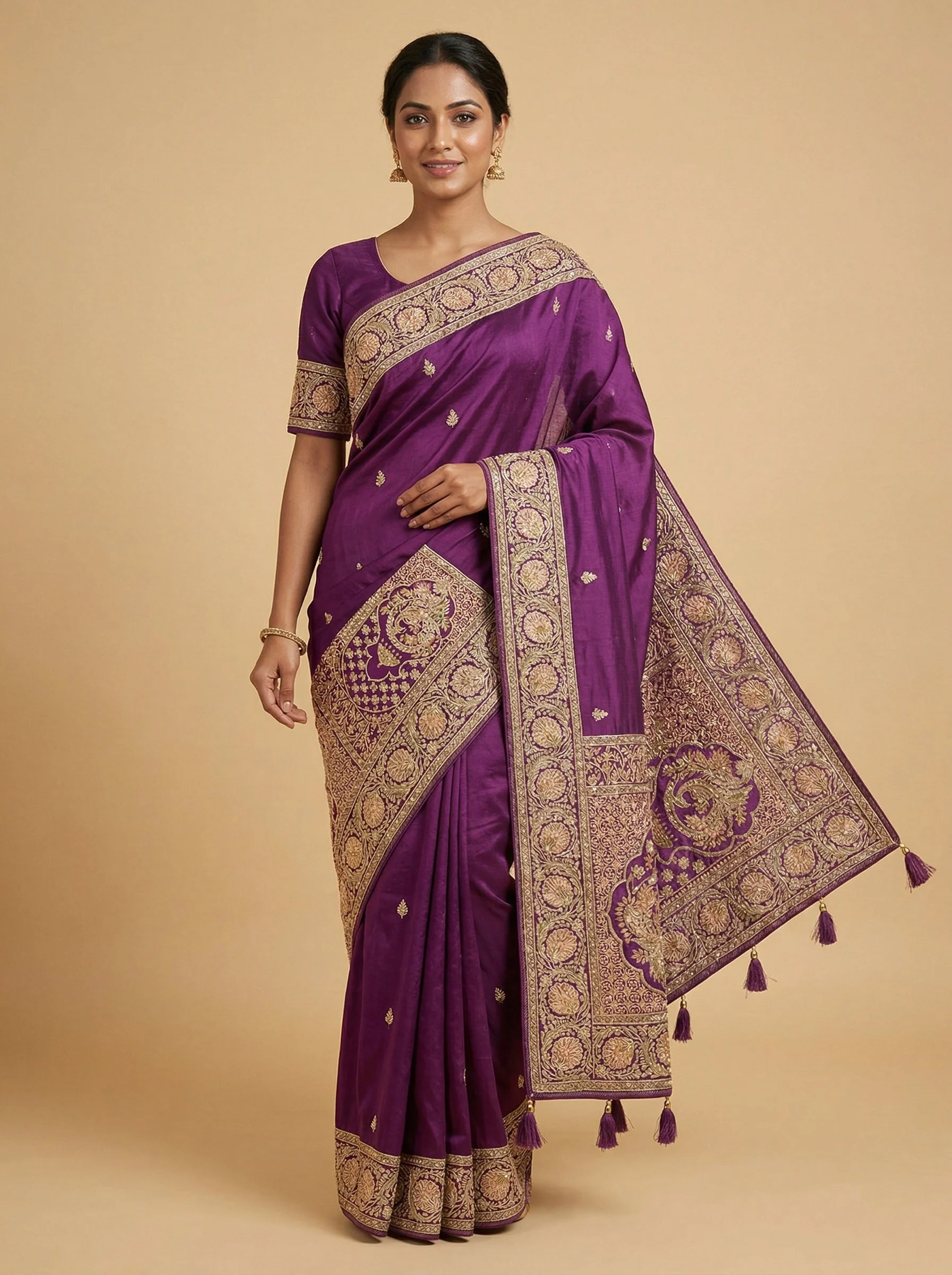 Purple Commanding Embroidered Saree