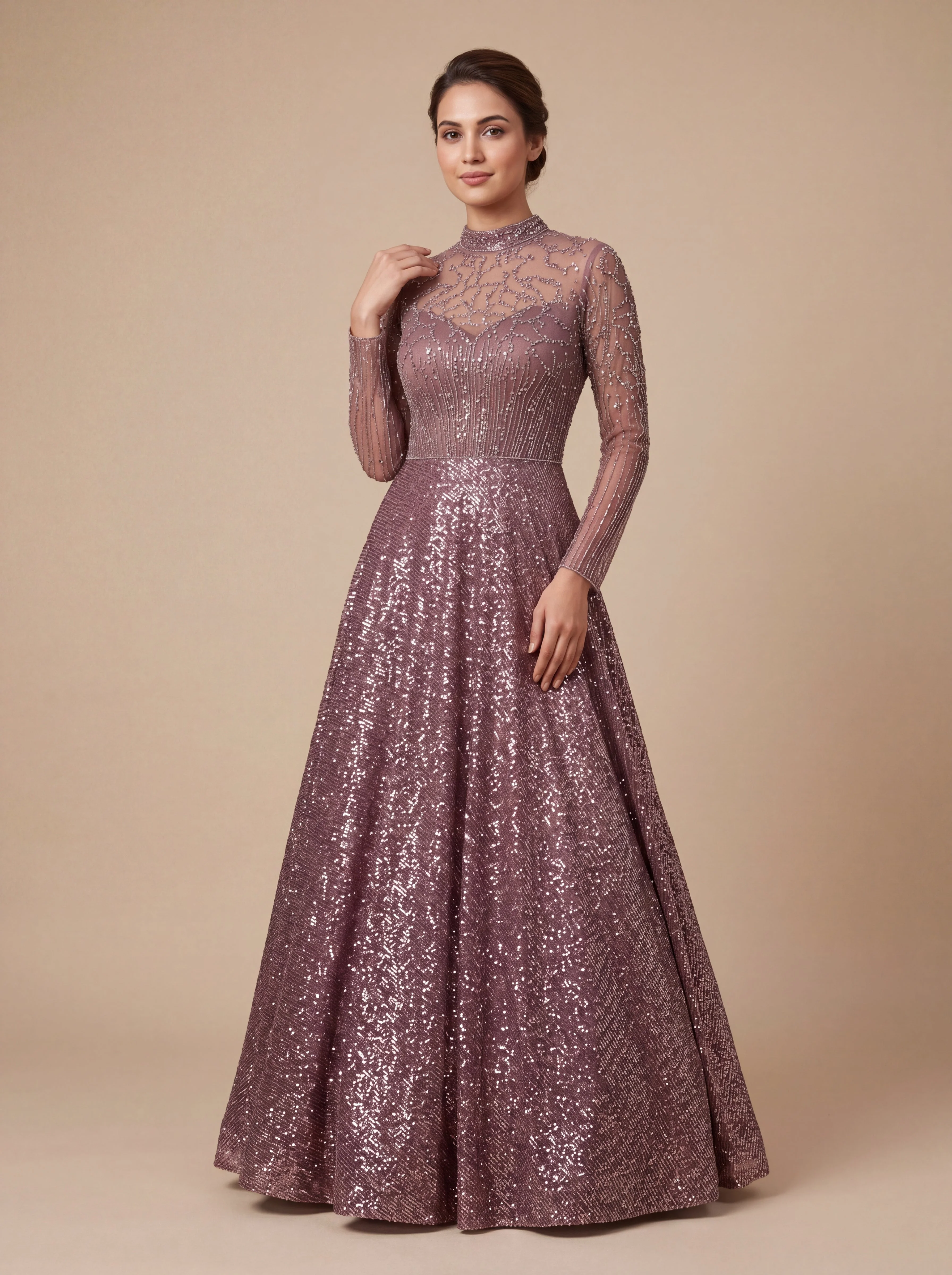 Purple Contemporary Gown With Glitter Finish  Elegant Flow