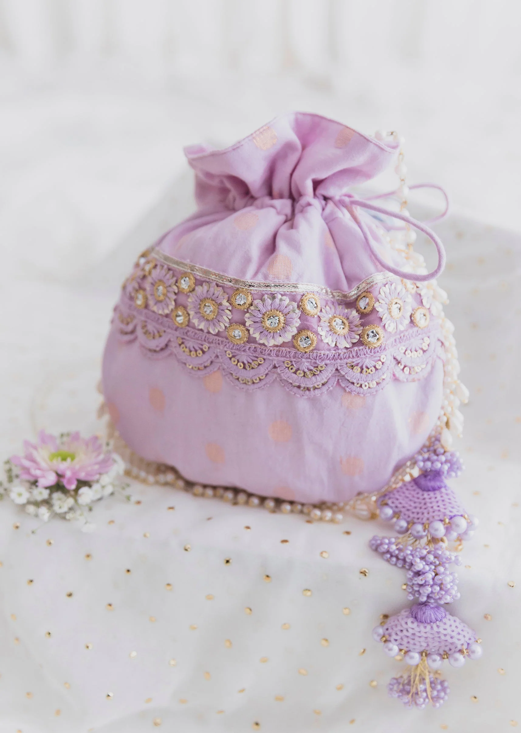 Purple Cotton Potli With Embroidery - Image 2
