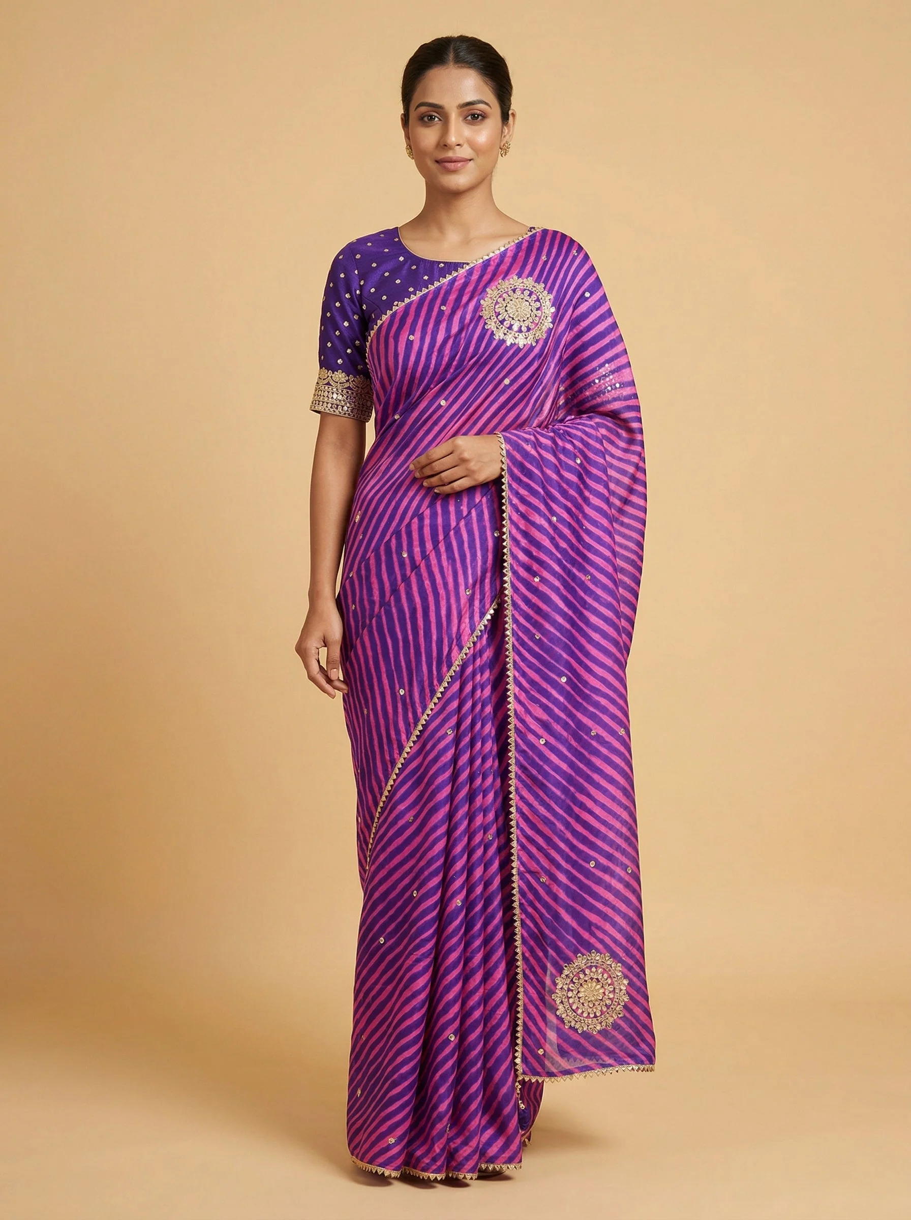 Purple Crowned Embroidered Saree