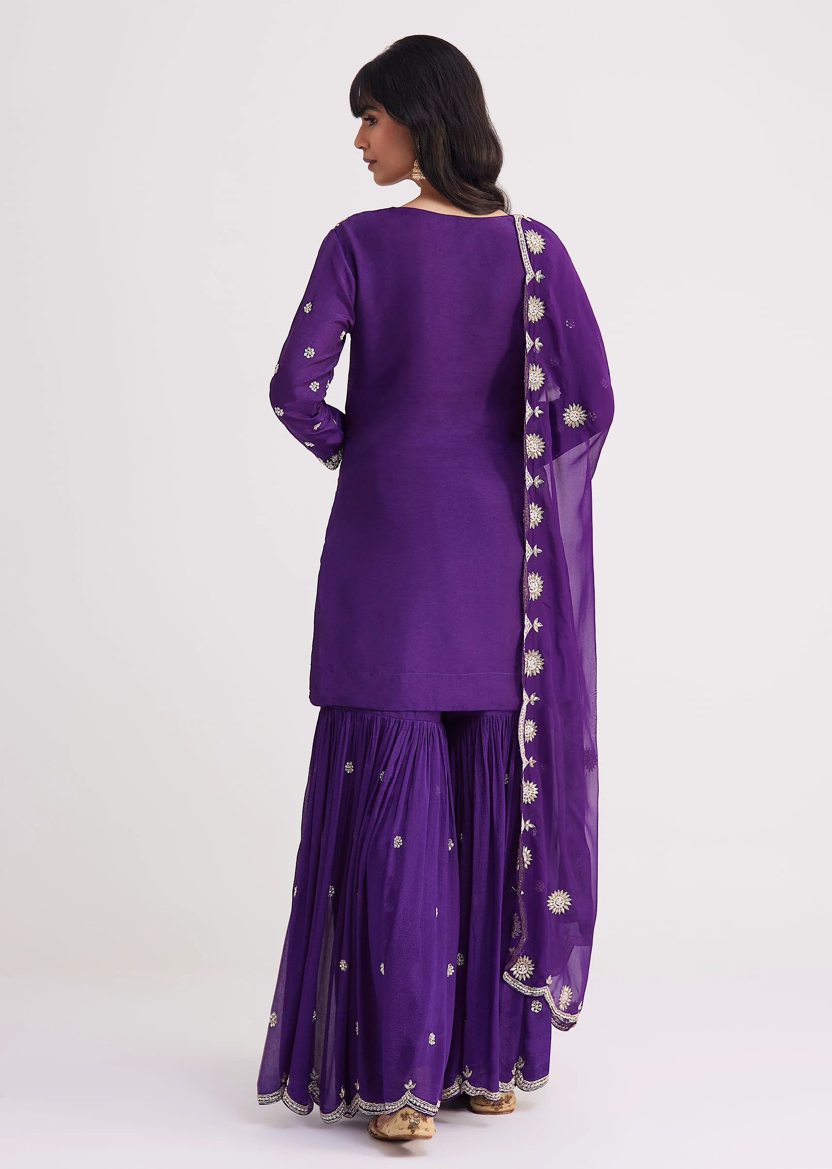 Purple Cutdana Embroidered Sharara Suit With Organza Dupatta - Image 5