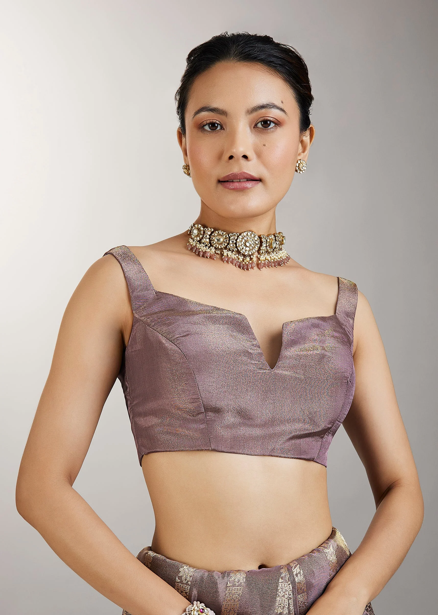 Purple Dola Silk Zari Butti Woven Saree - Image 7