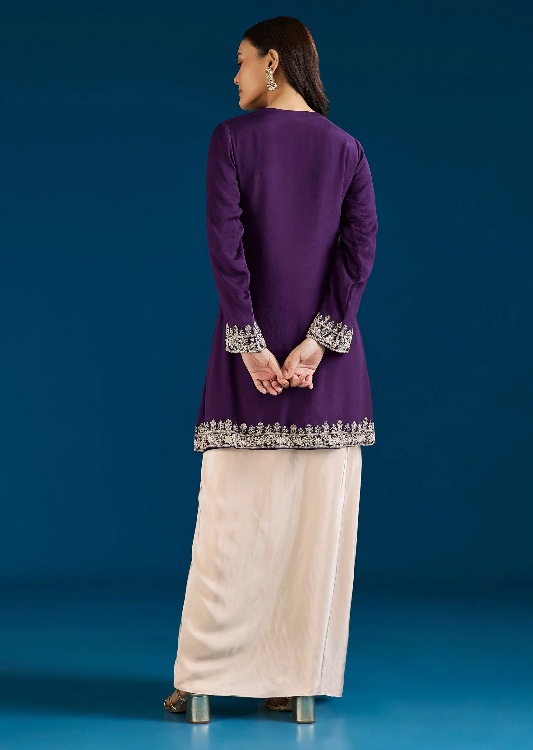 Purple Embellished Drape Skirt Indo Western Set - Image 5